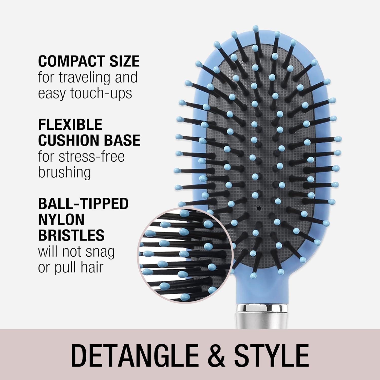 image:imageConair Velvet Touch oval cushion hair brush Travel Hairbrush Detangling ideal for curly or straight styles detangler brushes women or men Sage GreenSky Blue