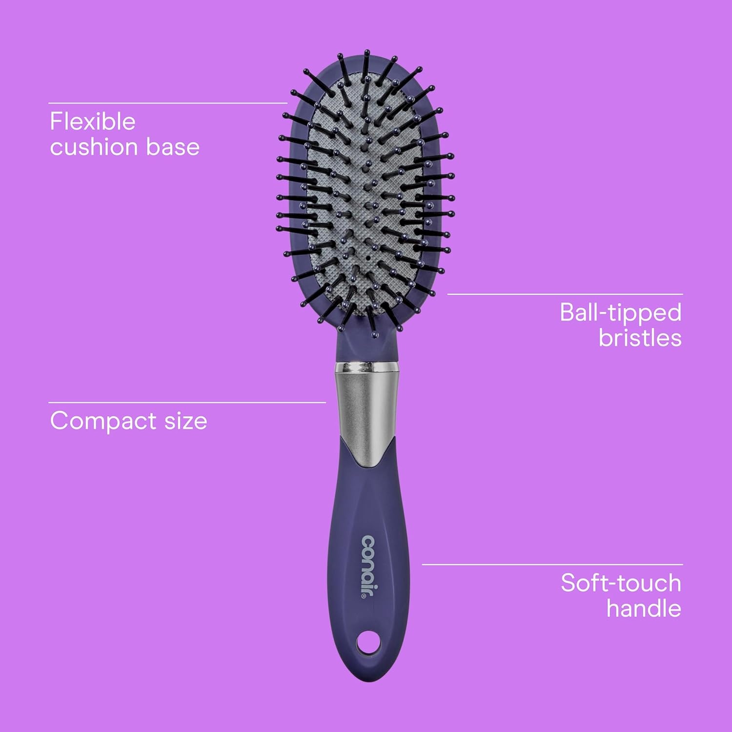 image:imageConair Velvet Touch oval cushion hair brush Travel Hairbrush Detangling ideal for curly or straight styles detangler brushes women or men Sage GreenBlue