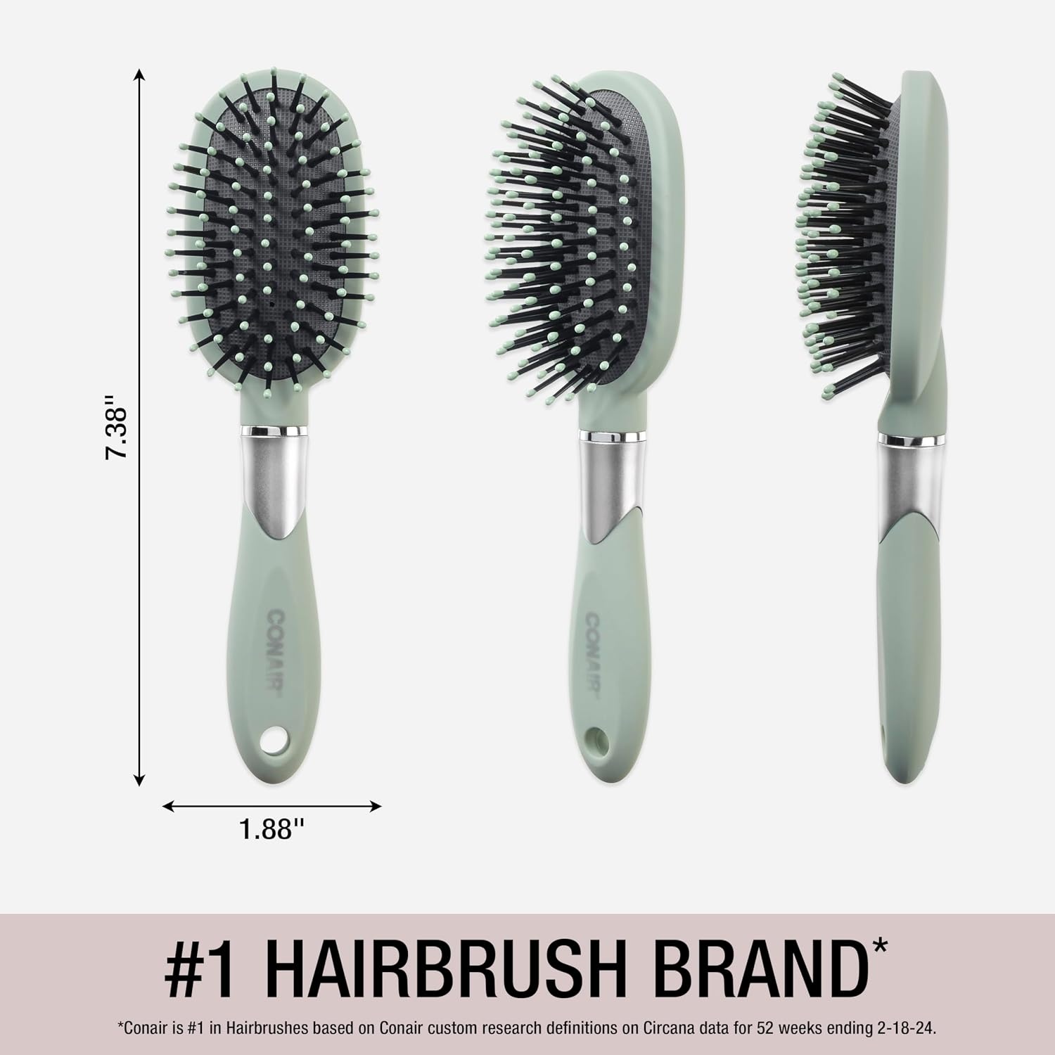image:imageConair Velvet Touch oval cushion hair brush Travel Hairbrush Detangling ideal for curly or straight styles detangler brushes women or men Sage GreenSage Green
