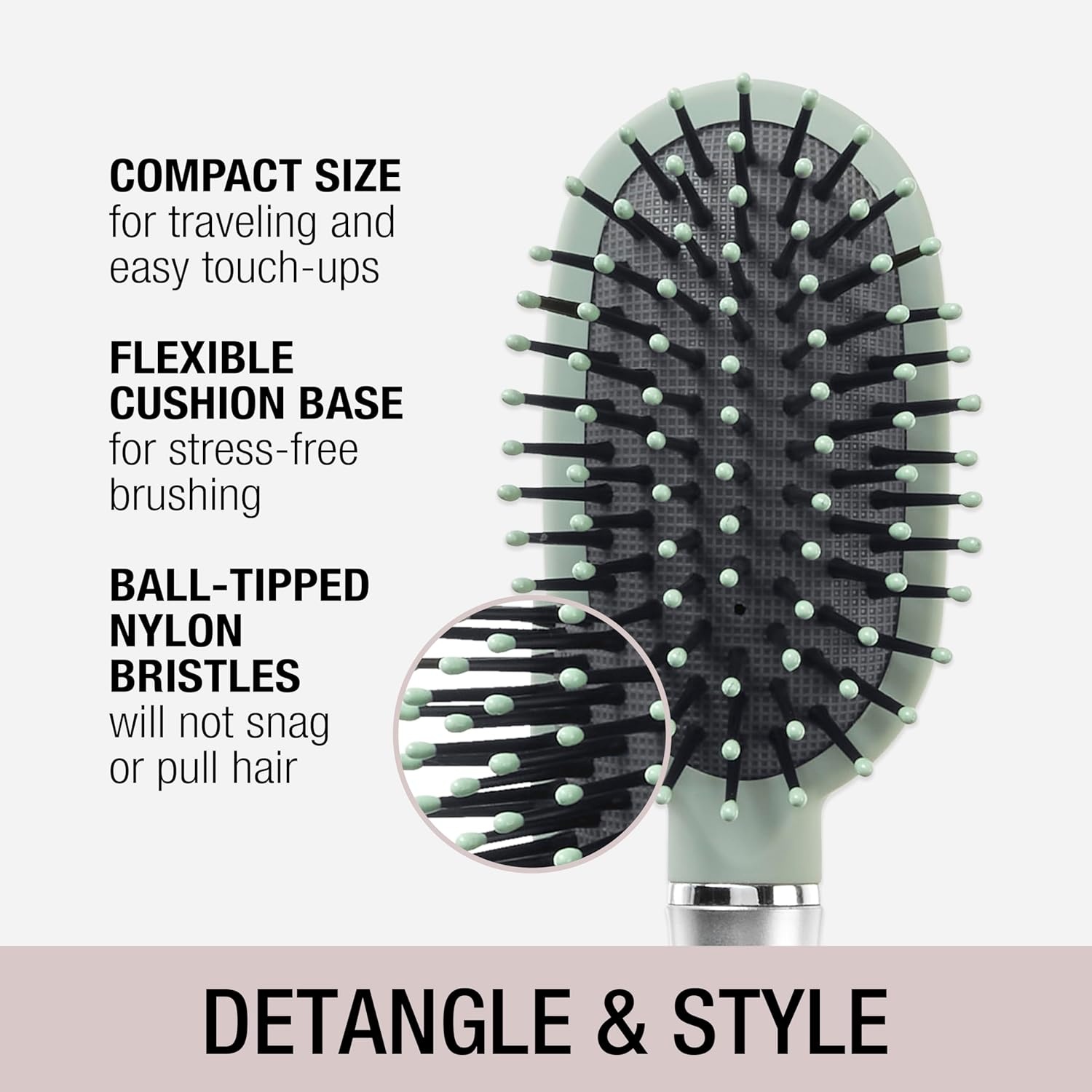 image:imageConair Velvet Touch oval cushion hair brush Travel Hairbrush Detangling ideal for curly or straight styles detangler brushes women or men Sage GreenSage Green