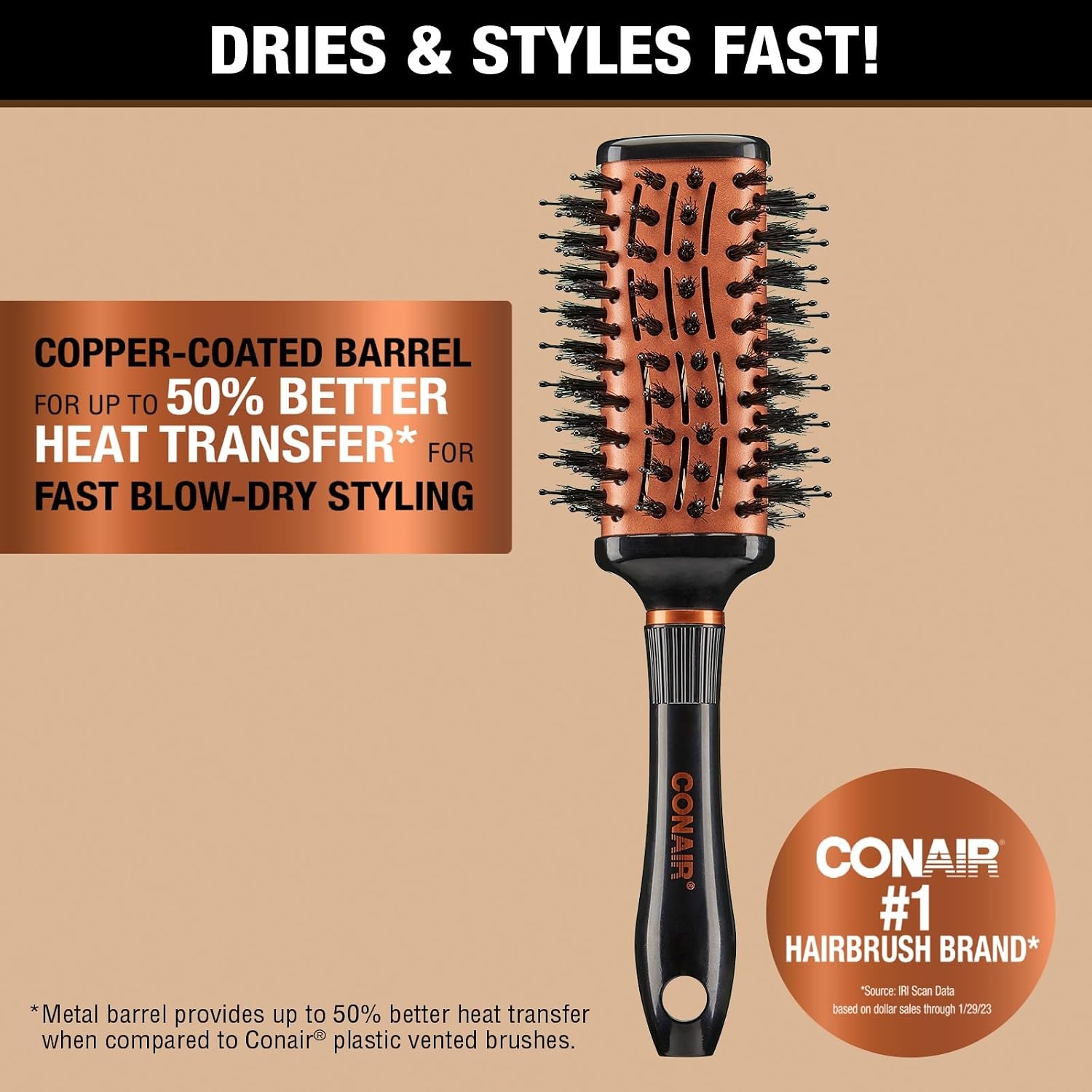 image:imageConair Vented Copper Collection Round Brush for Blow Drying and Styling Quick Blow Dry BrushVented Oval