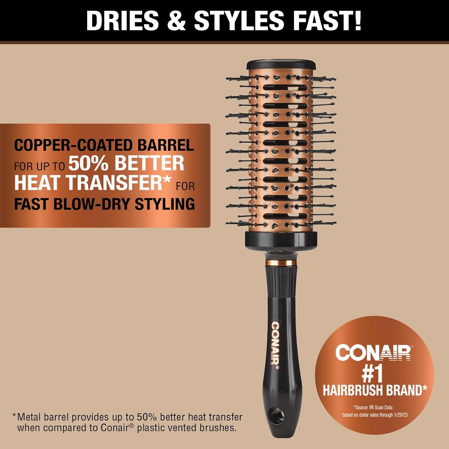 image:imageConair Vented Copper Collection Round Brush for Blow Drying and Styling Quick Blow Dry BrushVented Round