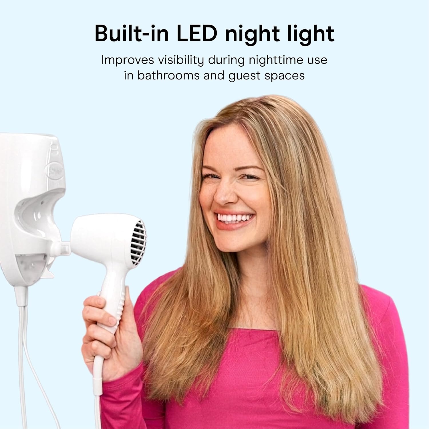 image:imageConair Wall Mount Hair Dryer SpaceSaving Wall Mount Design with LED Night Light 1600W for Fine Medium and Thick Hair White 134NR1 Count Pack of 1