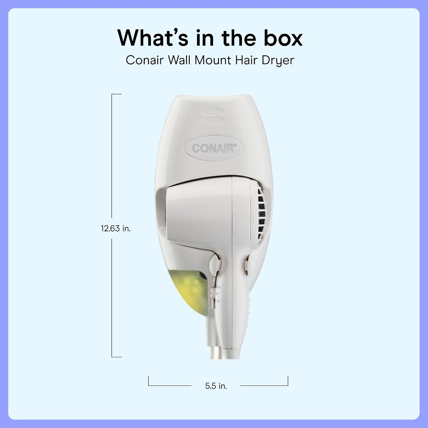 image:imageConair Wall Mount Hair Dryer SpaceSaving Wall Mount Design with LED Night Light 1600W for Fine Medium and Thick Hair White 134NR1 Count Pack of 1