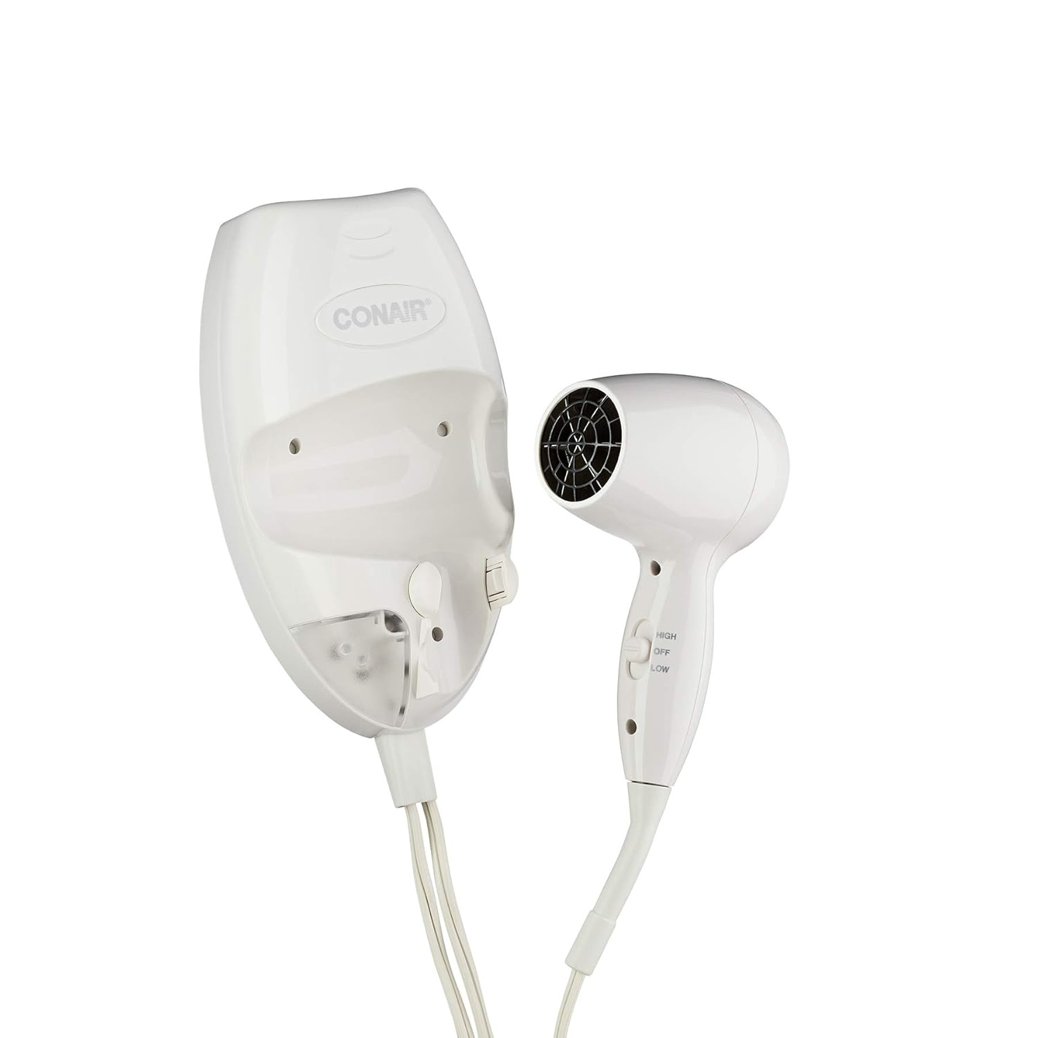 image:imageConair Wall Mount Hair Dryer SpaceSaving Wall Mount Design with LED Night Light 1600W for Fine Medium and Thick Hair White 134NR1 Count Pack of 4