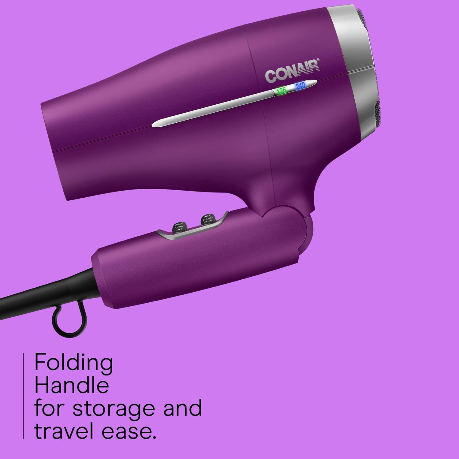 image:imageConair Worldwide Folding Handle Hair Dryer with Concentrator amp Diffuser 1875W Travel Blow Dryer with Smart Voltage Technology Ionic Conditioning Fights Frizz 3 Heat amp 2 Speed Settings Purple
