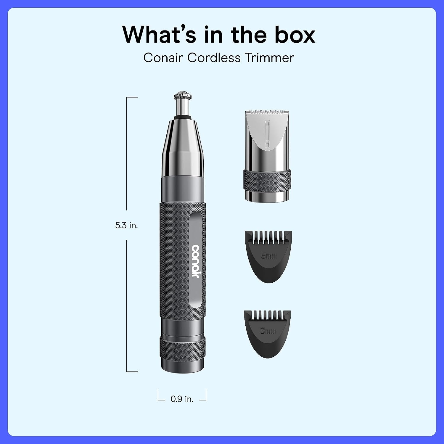 image:imageConairMAN 360 Bevel Blade Ear and Nose Trimmer Patented 360 beveled blade trims ear nose and brows with no pulling BlackSilver Model PG1000L5Metal