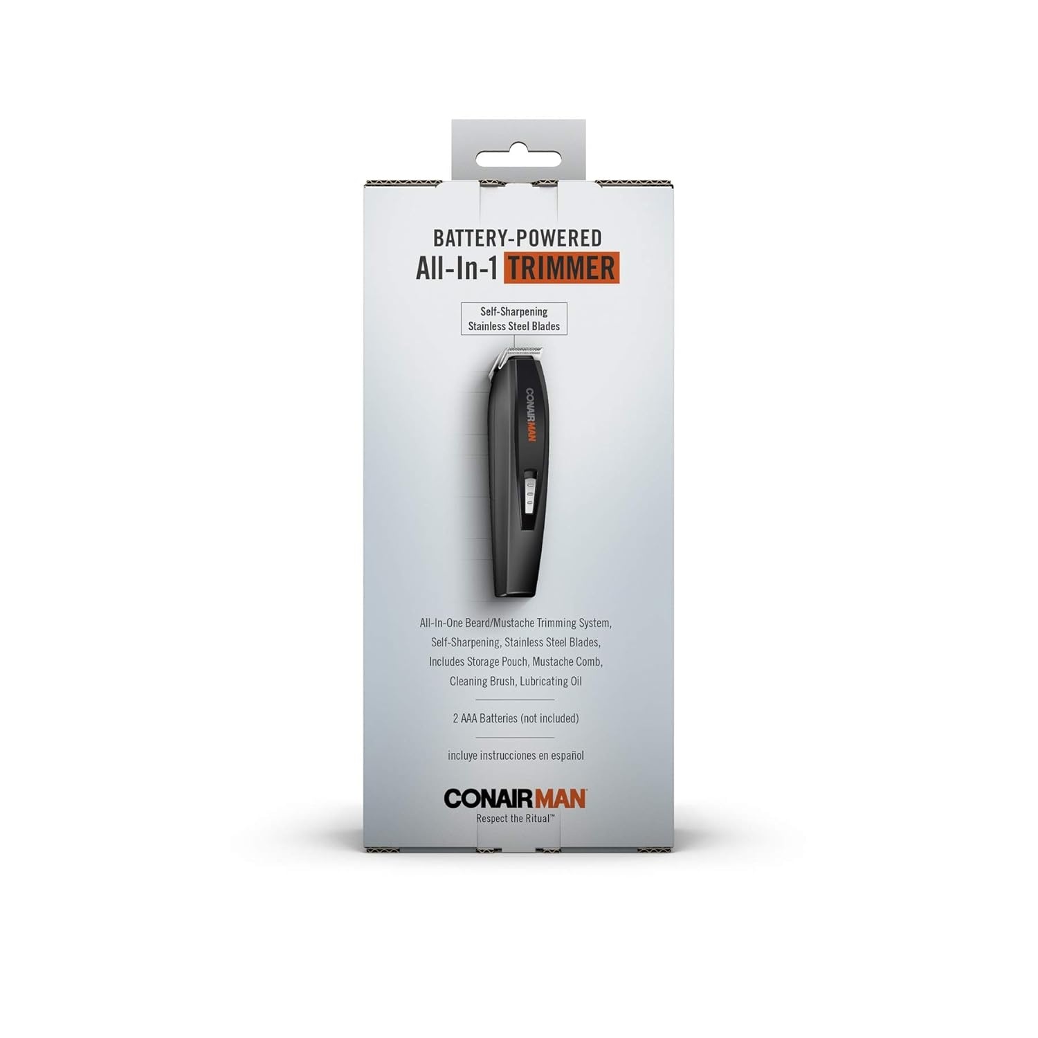 image:imageConairMAN AllinOne Beard Trimmer for Men Includes Nose and Ear Hair Trimmer with 5Position Comb Attachment 4 piece Mens Grooming Kit Battery Operated1 Count Pack of 1