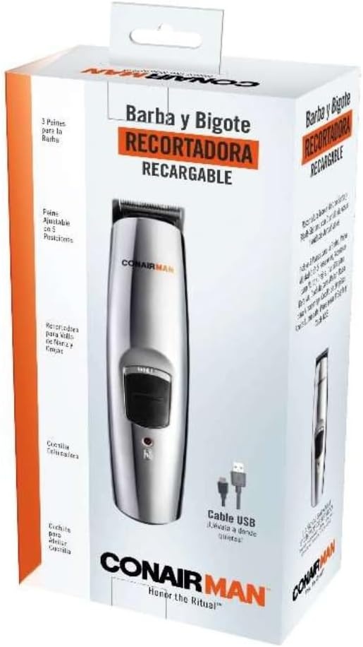 image:imageConairMAN AllinOne Beard Trimmer for Men for Face Nose and Ear Hair Trimmer 12 piece Mens Grooming Kit CordlessRechargeableSilver