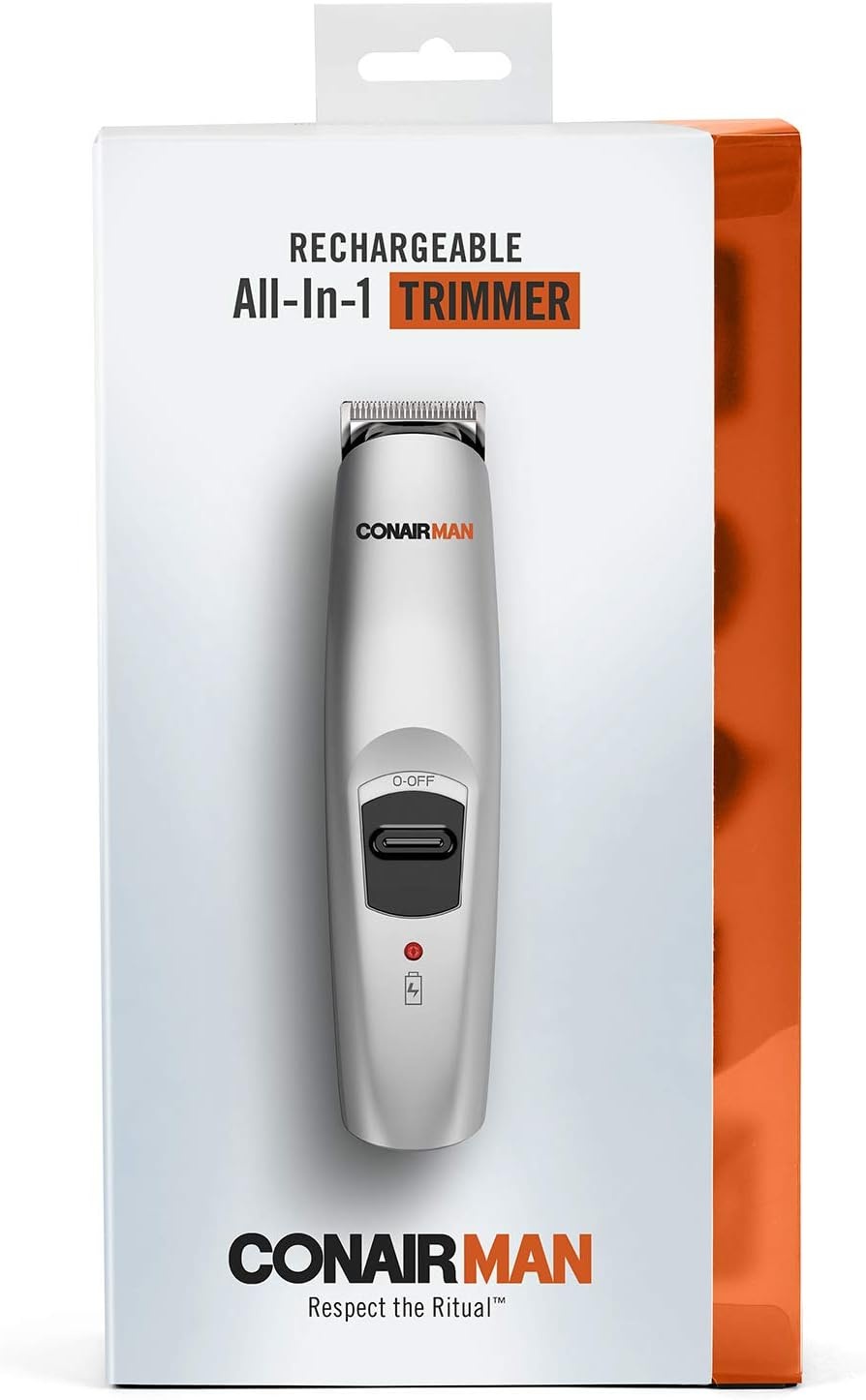 image:imageConairMAN AllinOne Beard Trimmer for Men for Face Nose and Ear Hair Trimmer 12 piece Mens Grooming Kit CordlessRechargeableSilver
