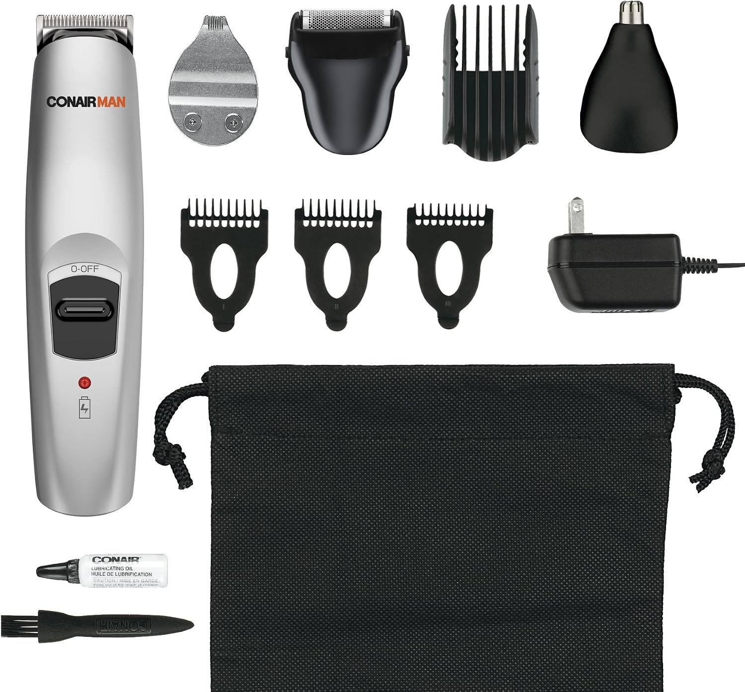 image:imageConairMAN AllinOne Beard Trimmer for Men for Face Nose and Ear Hair Trimmer 12 piece Mens Grooming Kit CordlessRechargeableSilver
