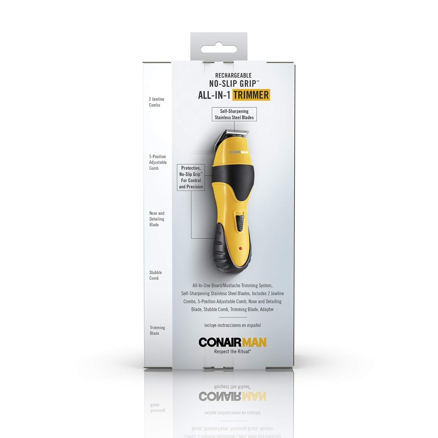 image:imageConairMAN AllinOne Beard Trimmer for Men for Face Nose and Ear Hair Trimmer6 piece Mens Grooming Kit CordlessRechargeableYellowBlack