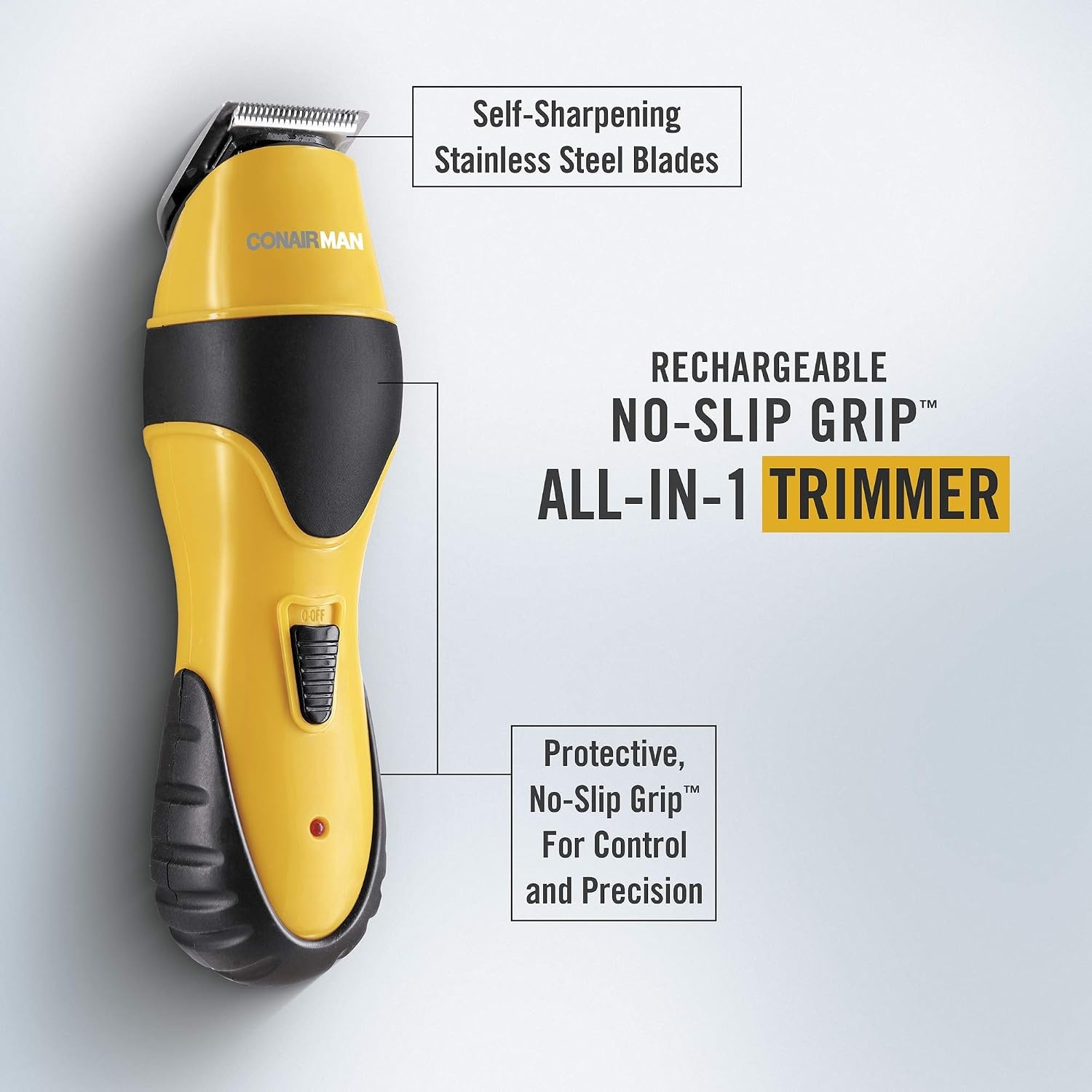 image:imageConairMAN AllinOne Beard Trimmer for Men for Face Nose and Ear Hair Trimmer6 piece Mens Grooming Kit CordlessRechargeableYellowBlack
