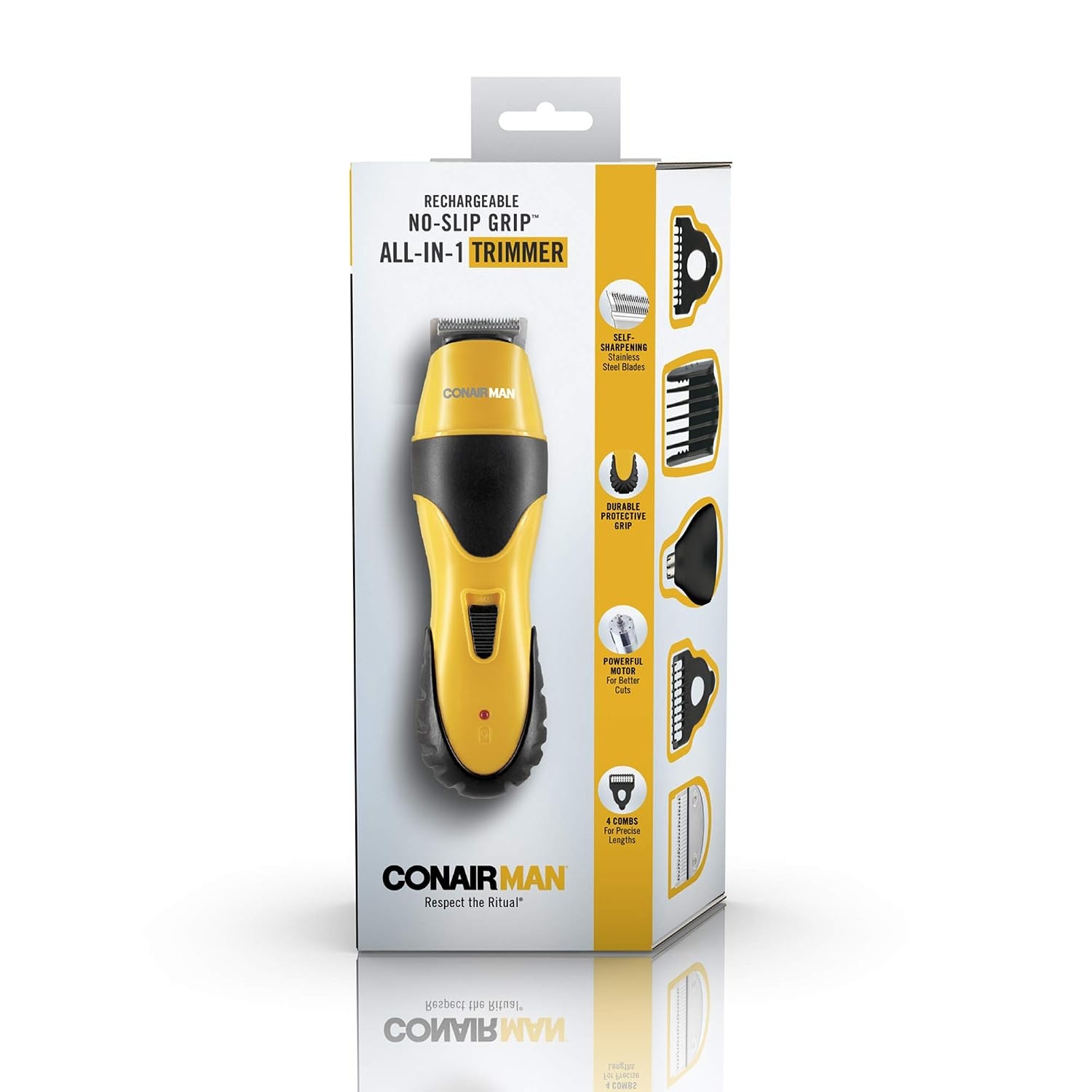 image:imageConairMAN AllinOne Beard Trimmer for Men for Face Nose and Ear Hair Trimmer6 piece Mens Grooming Kit CordlessRechargeableYellowBlack