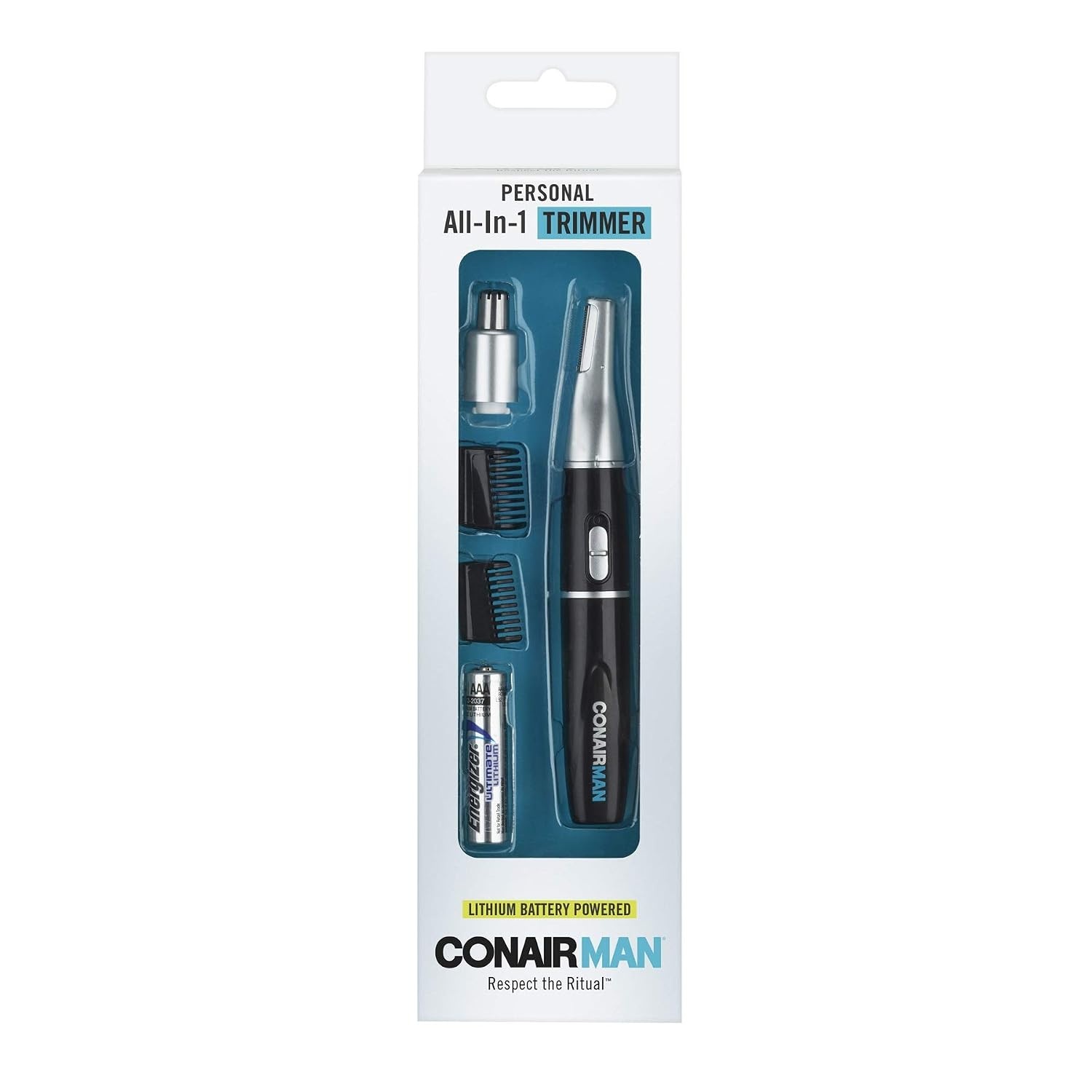 image:imageConairMAN AllinOne Personal Trimmer for Men for Nose Ear Eyebrows and Sideburns Hair Trimmer 4 piece Mens Grooming Kit Lithium BatteryPoweredFor Him