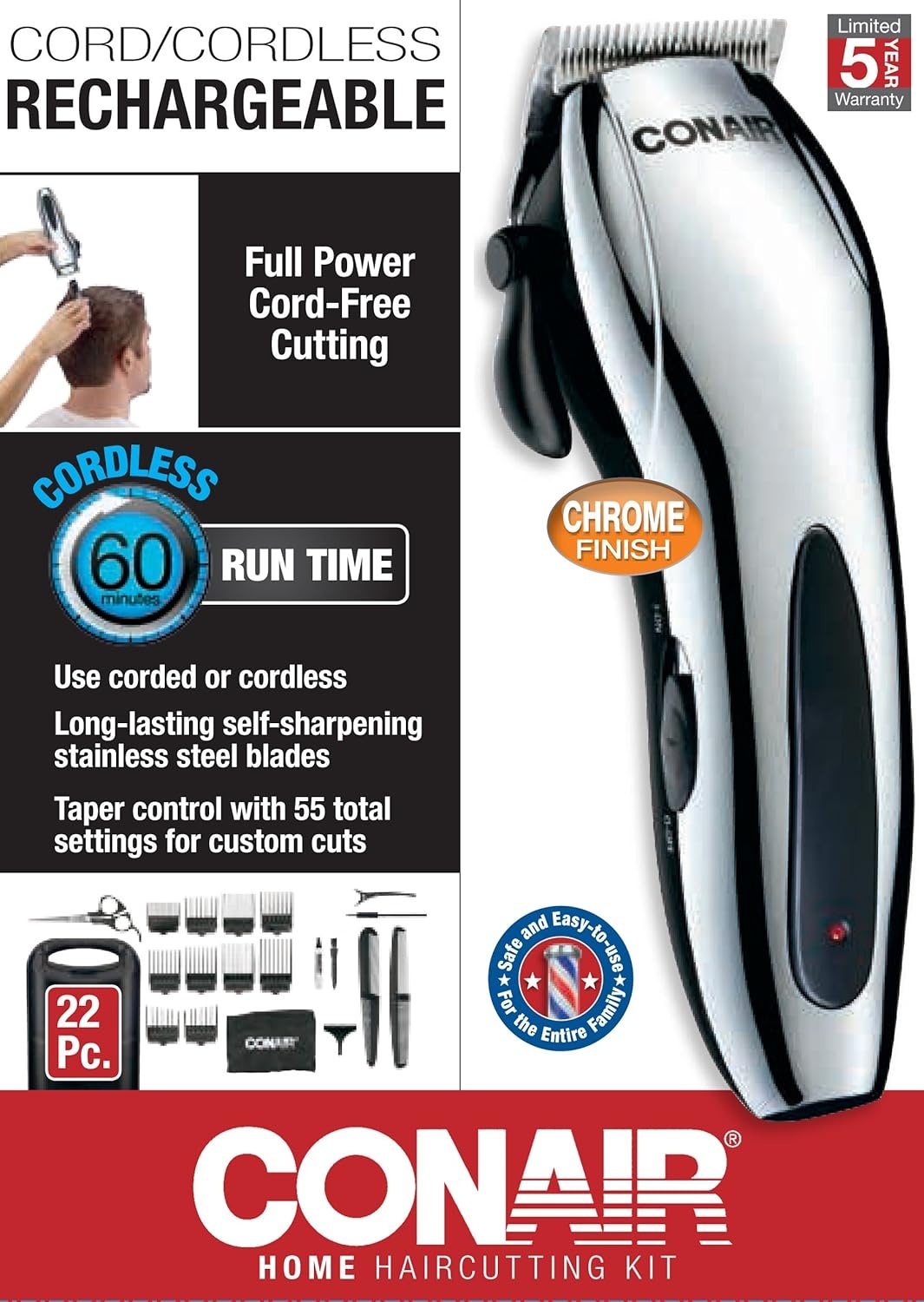 image:imageConairMAN Hair Clippers for Men 22Piece Corded or Cordless Home Hair Cutting Kit
