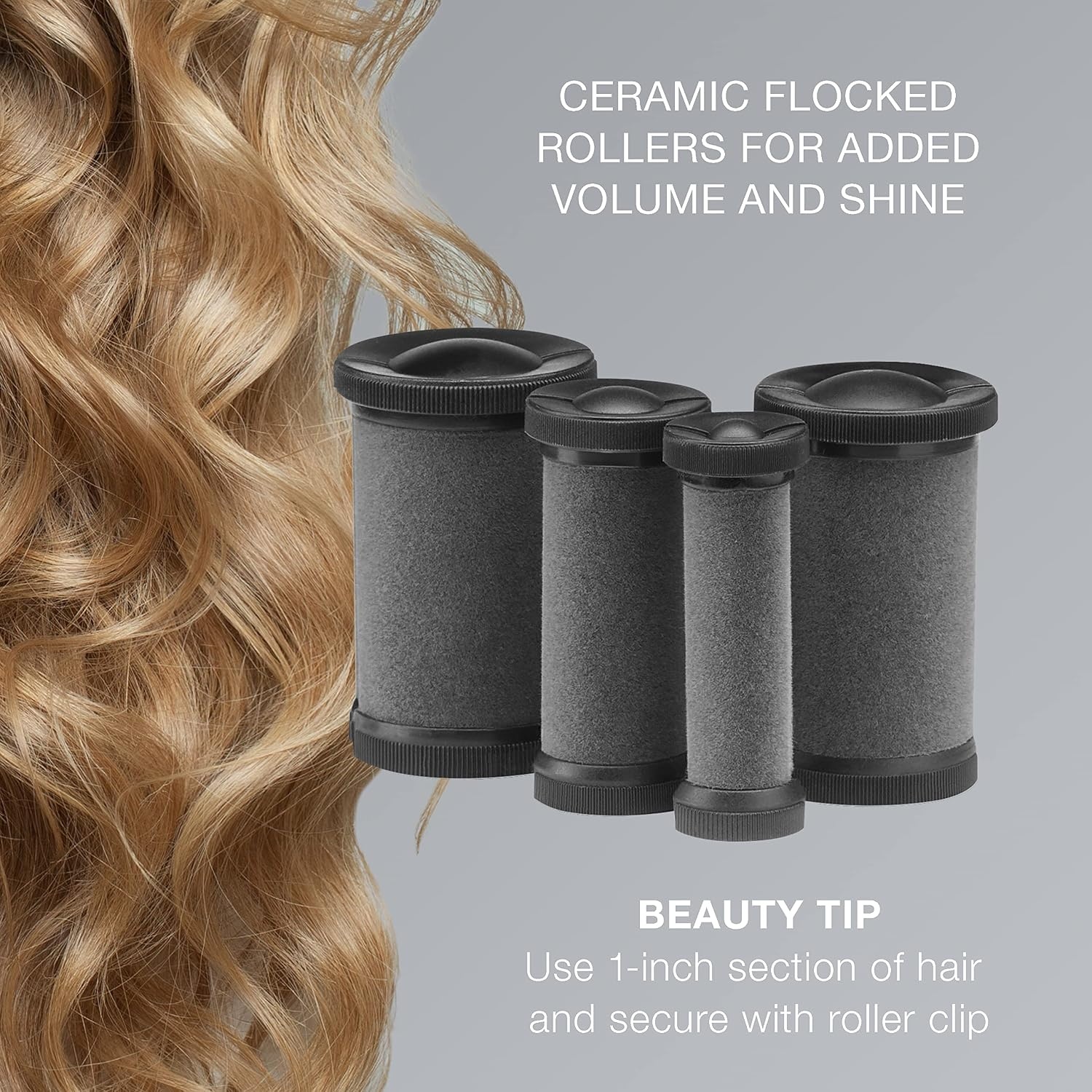 image:imageINFINITI PRO CONAIR Ceramic Flocked Hot Rollers for Women 20 Assorted Hair Curlers with Clips 85Second HeatUp For Long Medium and All Hair WhiteBlack