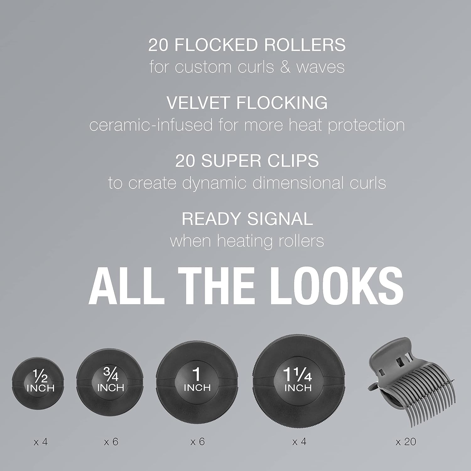 image:imageINFINITI PRO CONAIR Ceramic Flocked Hot Rollers for Women 20 Assorted Hair Curlers with Clips 85Second HeatUp For Long Medium and All Hair WhiteBlack