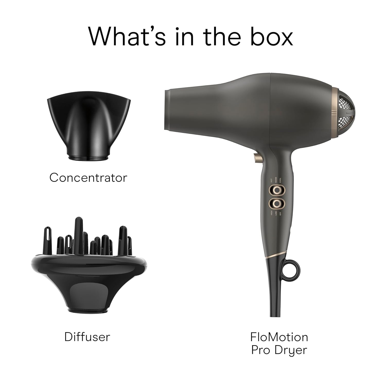 image:imageINFINITI PRO CONAIR FloMotion Pro Hair Dryer Personalize Your Drying Experience with Adjustable Airflow and 6 HeatSpeed Settings Blow Dryer with Diffuser and Concentrator Attachments Black
