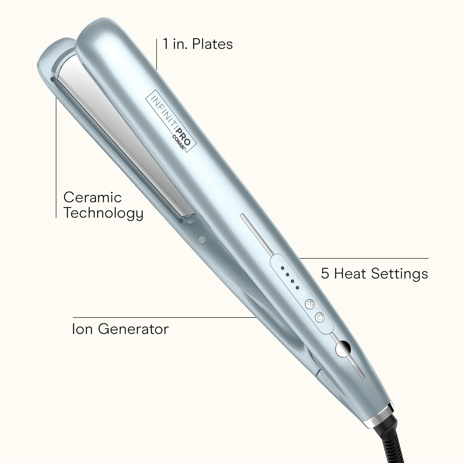 image:imageINFINITI PRO CONAIR SmoothWrap Dual Ion 1 Inch Flat Iron Hair Straightener 1Inch Flat Iron Produces More Volume and Less Frizz 5 Heat Settings For All Hair Types and Textures Blue