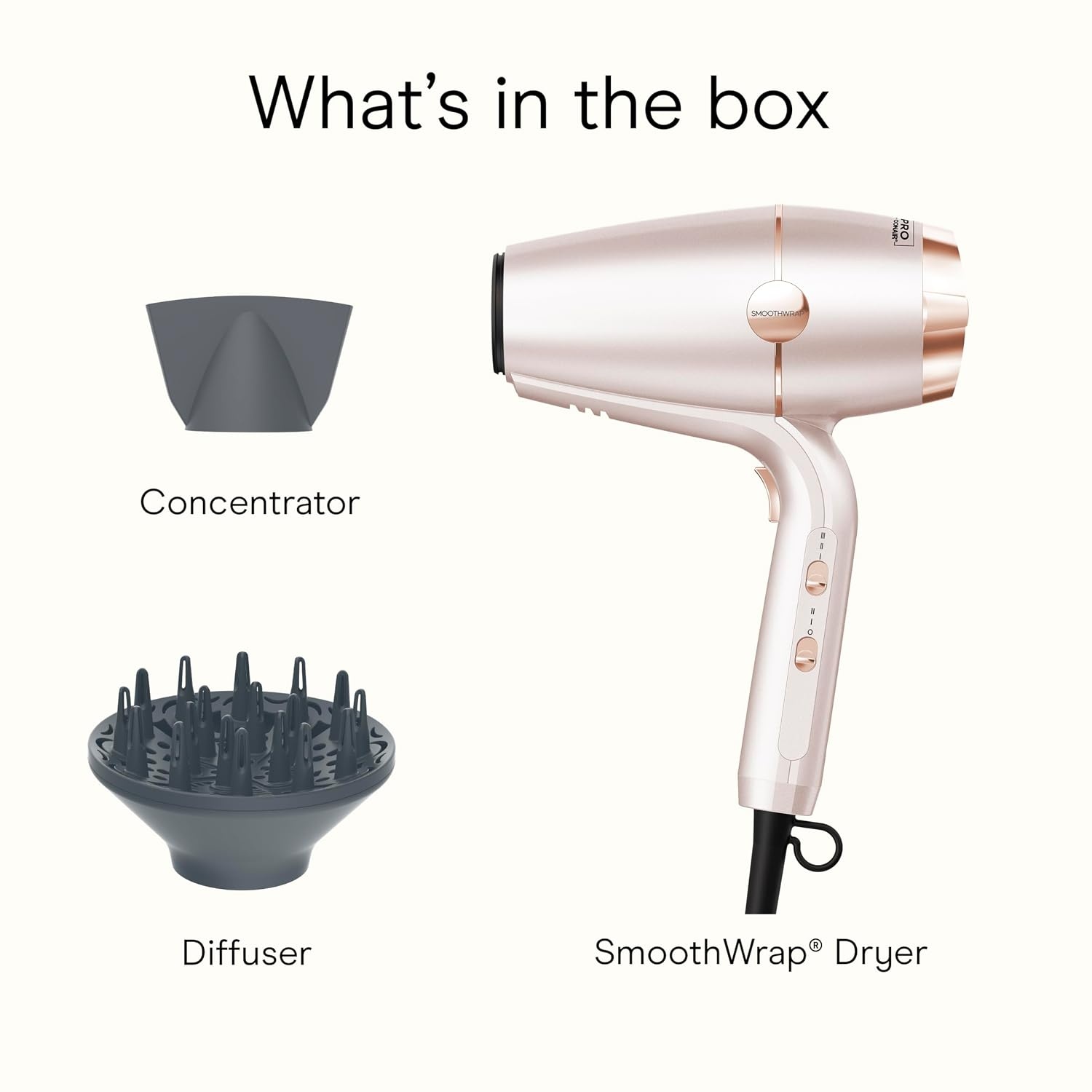 image:imageINFINITI PRO CONAIR SmoothWrap Hair Dryer Blow Dryer with Diffuser and Concentrator Attachments Advanced Plasma and Ceramic Technology for Less Frizz More Volume and Body MintPink Champagne