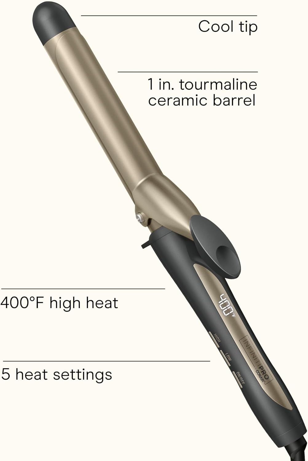 image:imageINFINITI PRO CONAIR Tourmaline Ceramic 1Inch Curling Iron Clamp Curling Iron 1Inch Barrel Produces Classic Curls Hair Curler for Use on Short Medium and Long Hair ChampagneGray Tourmaline Ceramic for Classic Curls on Short Medium and Long Hair ChampagneGray CD10001 Inch Barrel Pack of 3