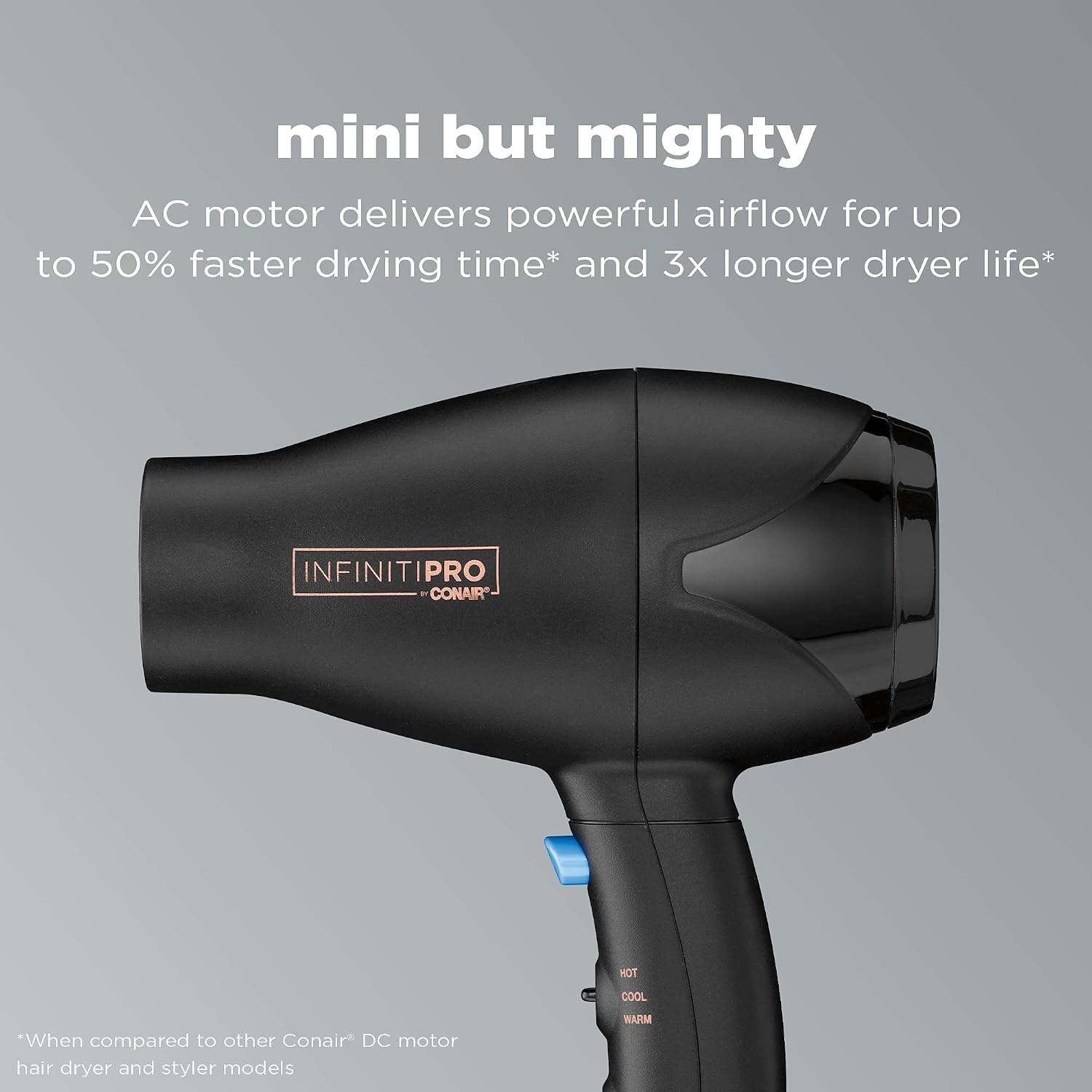 image:imageINFINITI PRO CONAIR Travel Hair Dryer 1600W Mighty Mini Compact Blow Dryer with Concentrator Attachment Lightweight Professional AC Motor for Fast Drying 3 Heat amp 2 Speed Settings BlackTravel Size Pack of 4