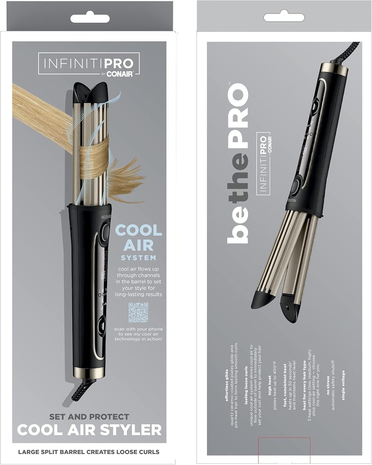 image:imageINFINITIPRO BY CONAIR 2in1 Cool Air Curling Iron and Flat Iron Luxe Protects Against Damage and Locks in Style for Effortless Long Lasting Curls Waves amp Straight Looks with One ToolBlack