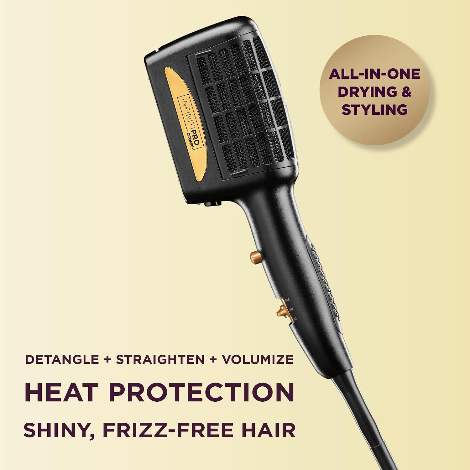 image:imageINFINITIPRO BY CONAIR 3in1 Styling Hair Dryer 1875W Hair Dryer and 3 Attachments Dry and style in one step for thick and curly hair Black SD11GNXBlack