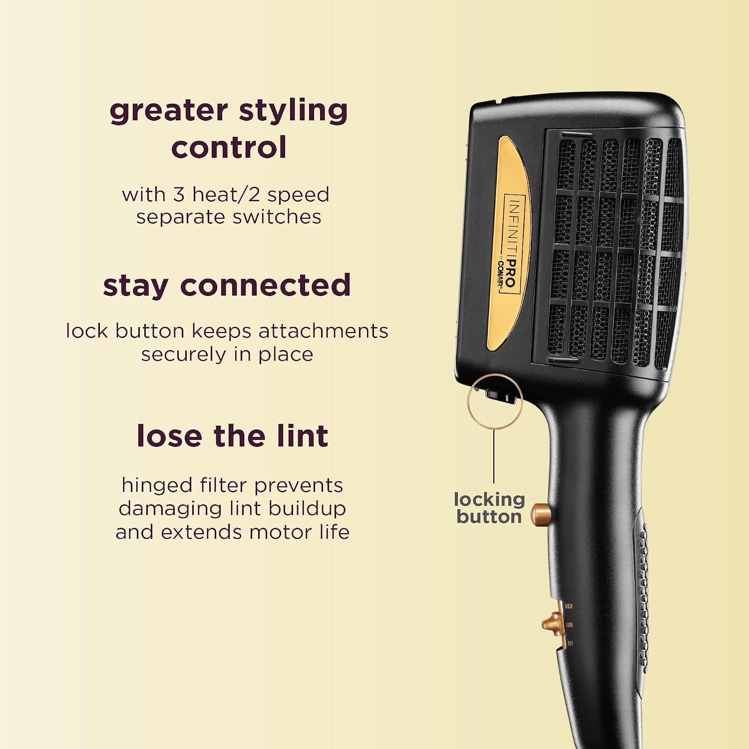 image:imageINFINITIPRO BY CONAIR 3in1 Styling Hair Dryer 1875W Hair Dryer and 3 Attachments Dry and style in one step for thick and curly hair Black SD11GNXBlack