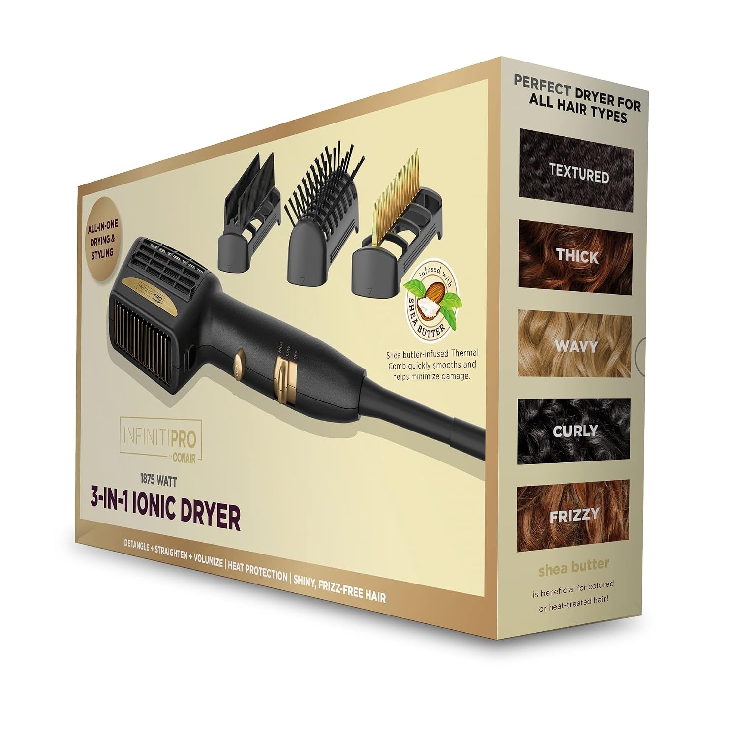 image:imageINFINITIPRO BY CONAIR 3in1 Styling Hair Dryer 1875W Hair Dryer and 3 Attachments Dry and style in one step for thick and curly hair Black SD11GNXBlack