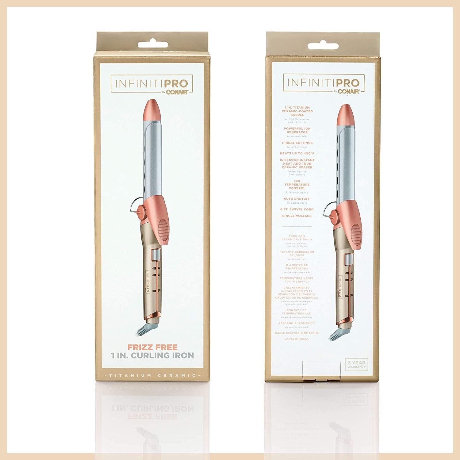 image:imageINFINITIPRO BY CONAIR Frizz Free 1inch Titanium Ceramic Curling Iron 1inch barrel produces classic curls for use on short medium and long hairRose Gold