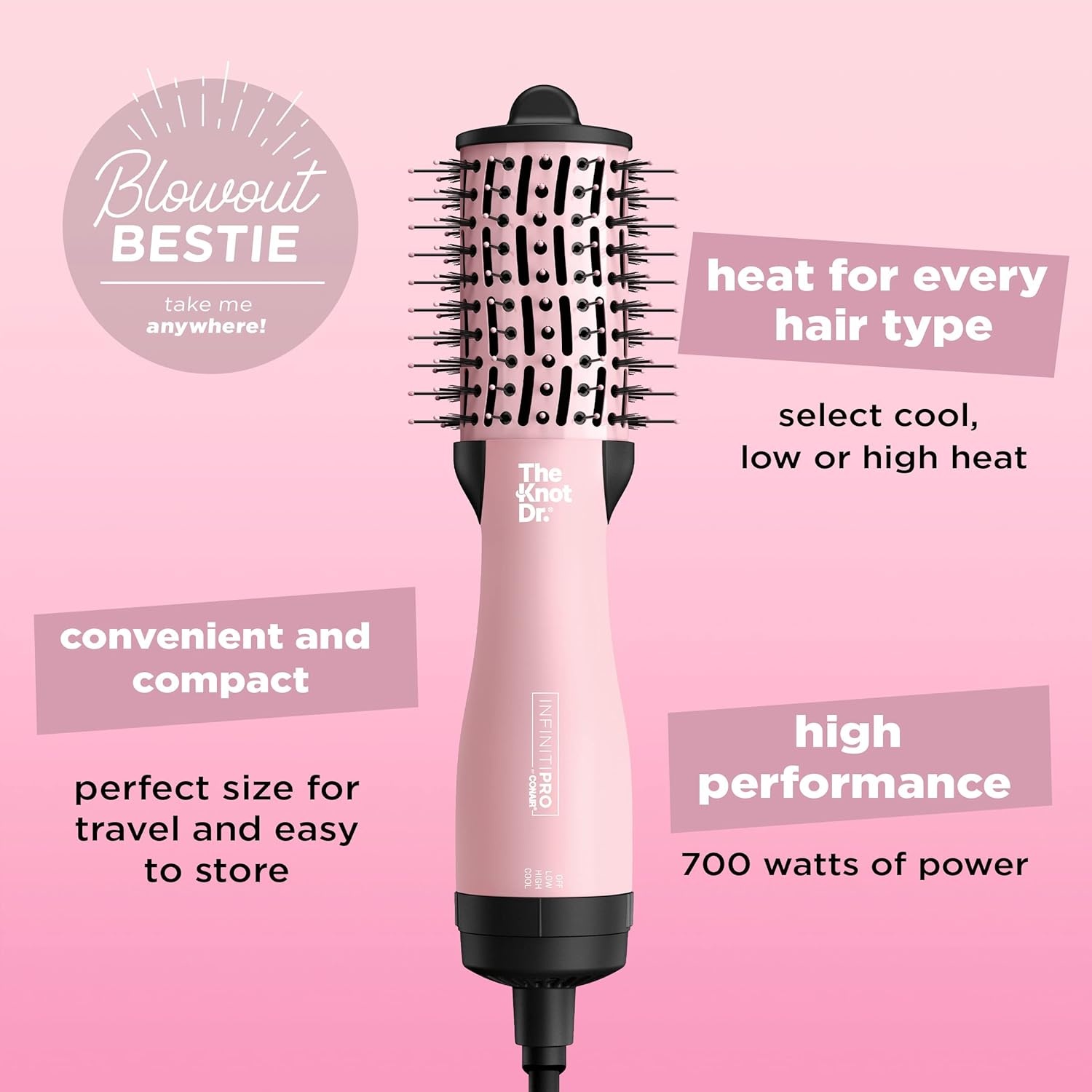 image:imageINFINITIPRO BY CONAIR The Knot Dr AllinOne Travel Friendly Oval Dryer Brush Hair Dryer amp Volumizer Hot Air Brush1 Count Pack of 1
