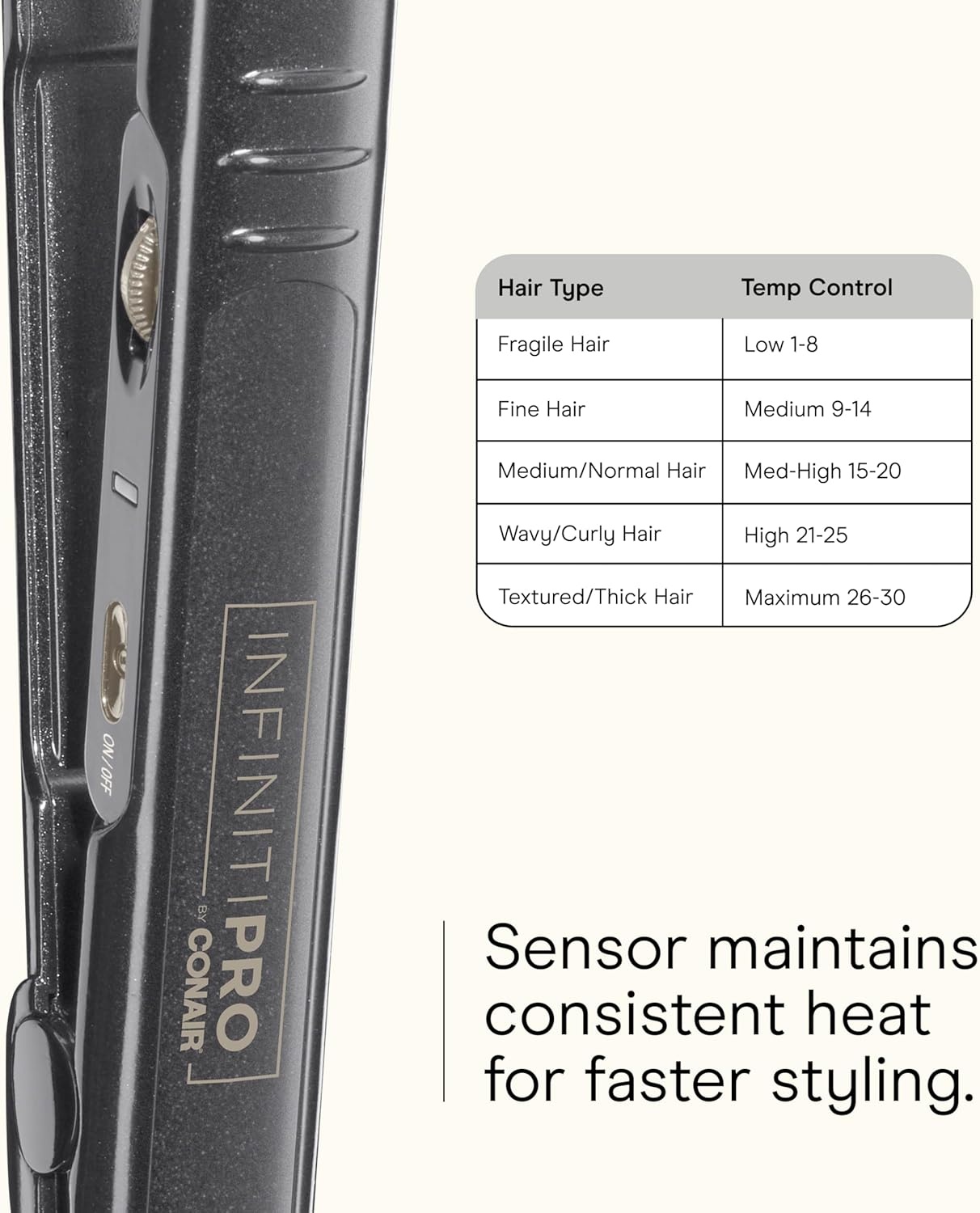 image:imageINFINITIPRO BY CONAIR Tourmaline Ceramic 1Inch Flat Iron Hair Straightener 1Inch Flat Iron to Straighten or Curl 5 Heat Settings for All Hair Types and Textures Metallic GrayMetallic Grey