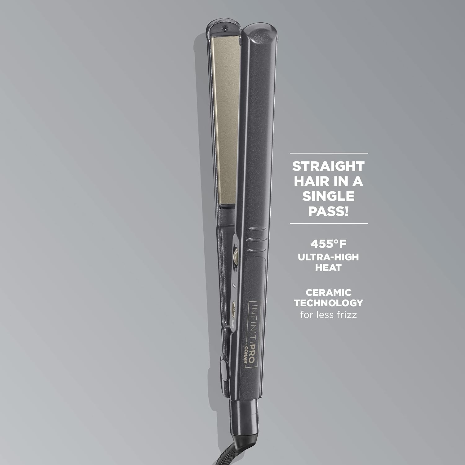 image:imageINFINITIPRO BY CONAIR Tourmaline Ceramic 1Inch Flat Iron Hair Straightener 1Inch Flat Iron to Straighten or Curl 5 Heat Settings for All Hair Types and Textures Metallic GrayMetallic Grey