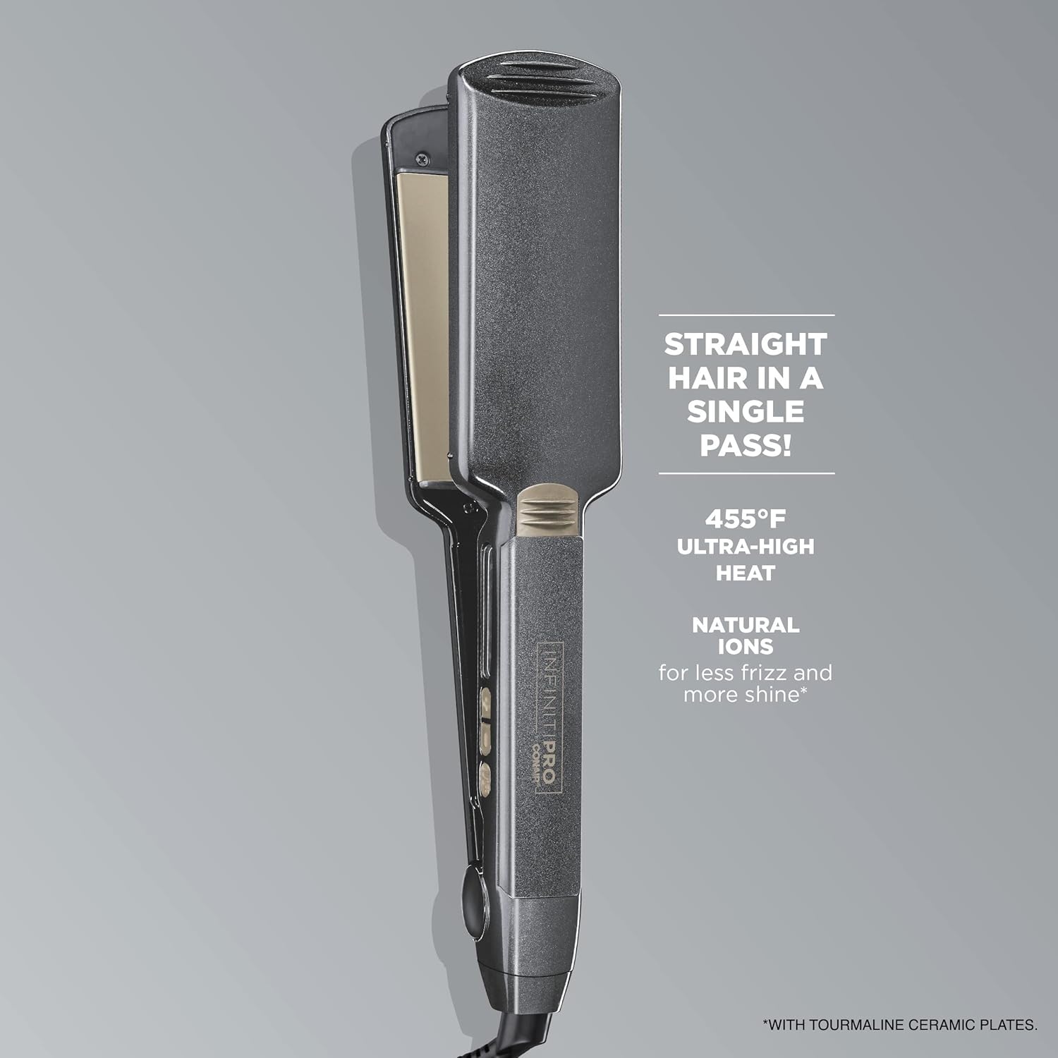 image:imageINFINITIPRO BY CONAIR Tourmaline Ceramic 1Inch Flat Iron Hair Straightener 1Inch Flat Iron to Straighten or Curl 5 Heat Settings for All Hair Types and Textures Metallic GrayMetallic Grey