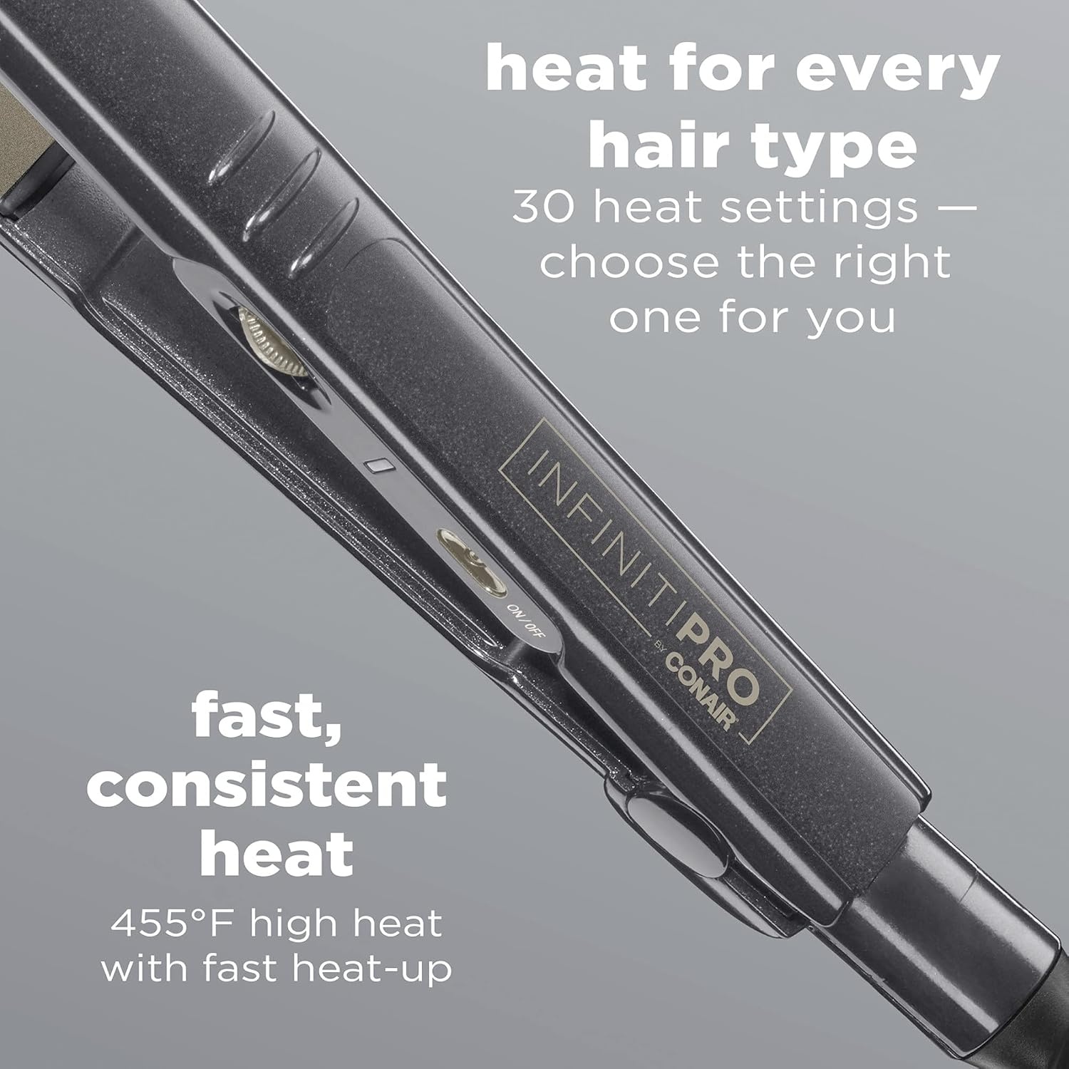 image:imageINFINITIPRO BY CONAIR Tourmaline Ceramic 1Inch Flat Iron Hair Straightener 1Inch Flat Iron to Straighten or Curl 5 Heat Settings for All Hair Types and Textures Metallic GrayMetallic Grey