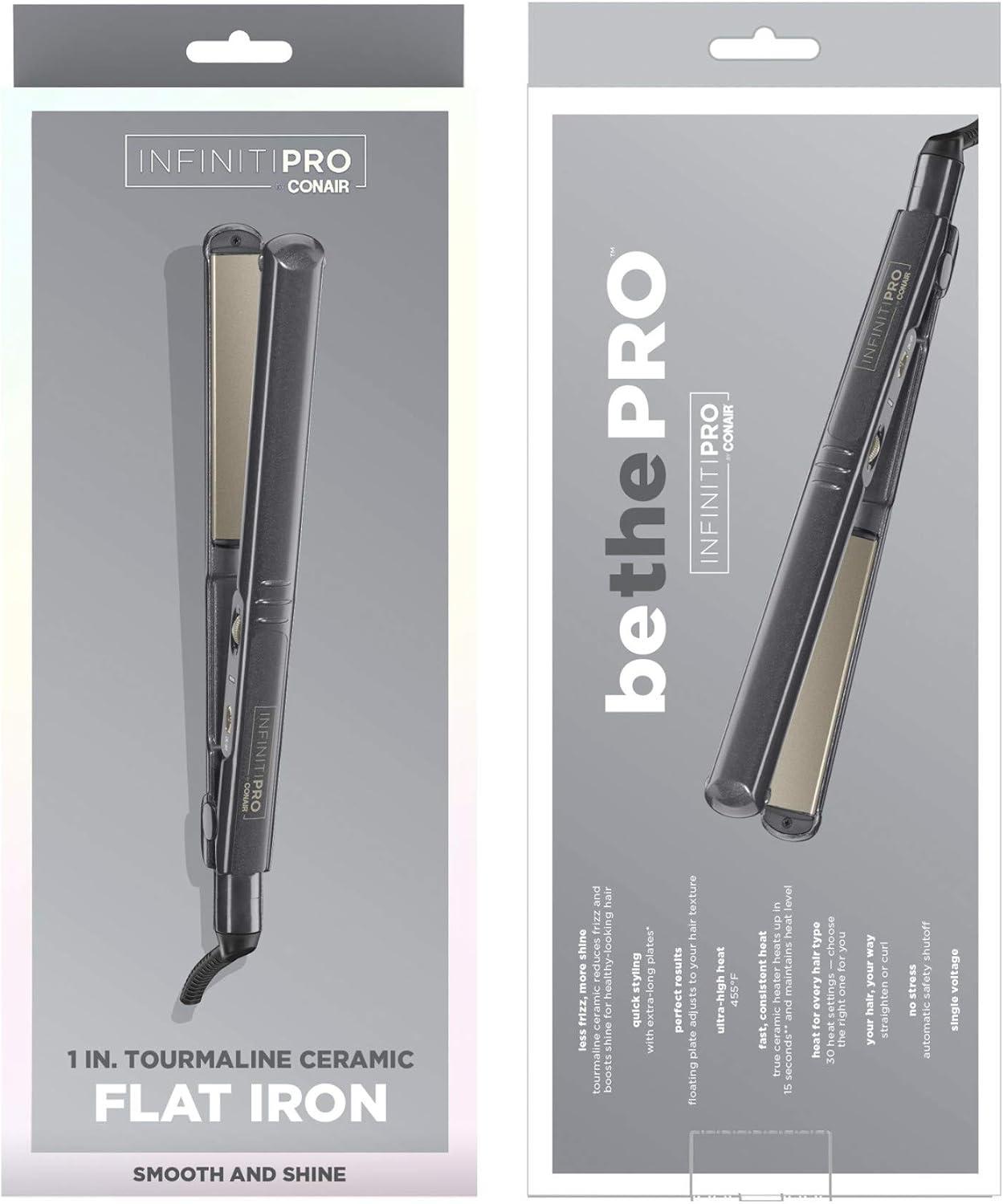 image:imageINFINITIPRO BY CONAIR Tourmaline Ceramic 1Inch Flat Iron Hair Straightener 1Inch Flat Iron to Straighten or Curl 5 Heat Settings for All Hair Types and Textures Metallic GrayMetallic Grey