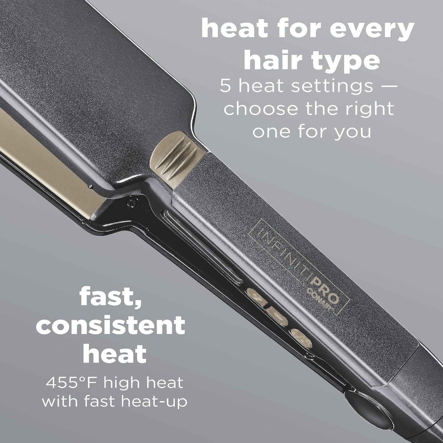 image:imageINFINITIPRO BY CONAIR Tourmaline Ceramic 1Inch Flat Iron Hair Straightener 1Inch Flat Iron to Straighten or Curl 5 Heat Settings for All Hair Types and Textures Metallic GrayMetallic Grey