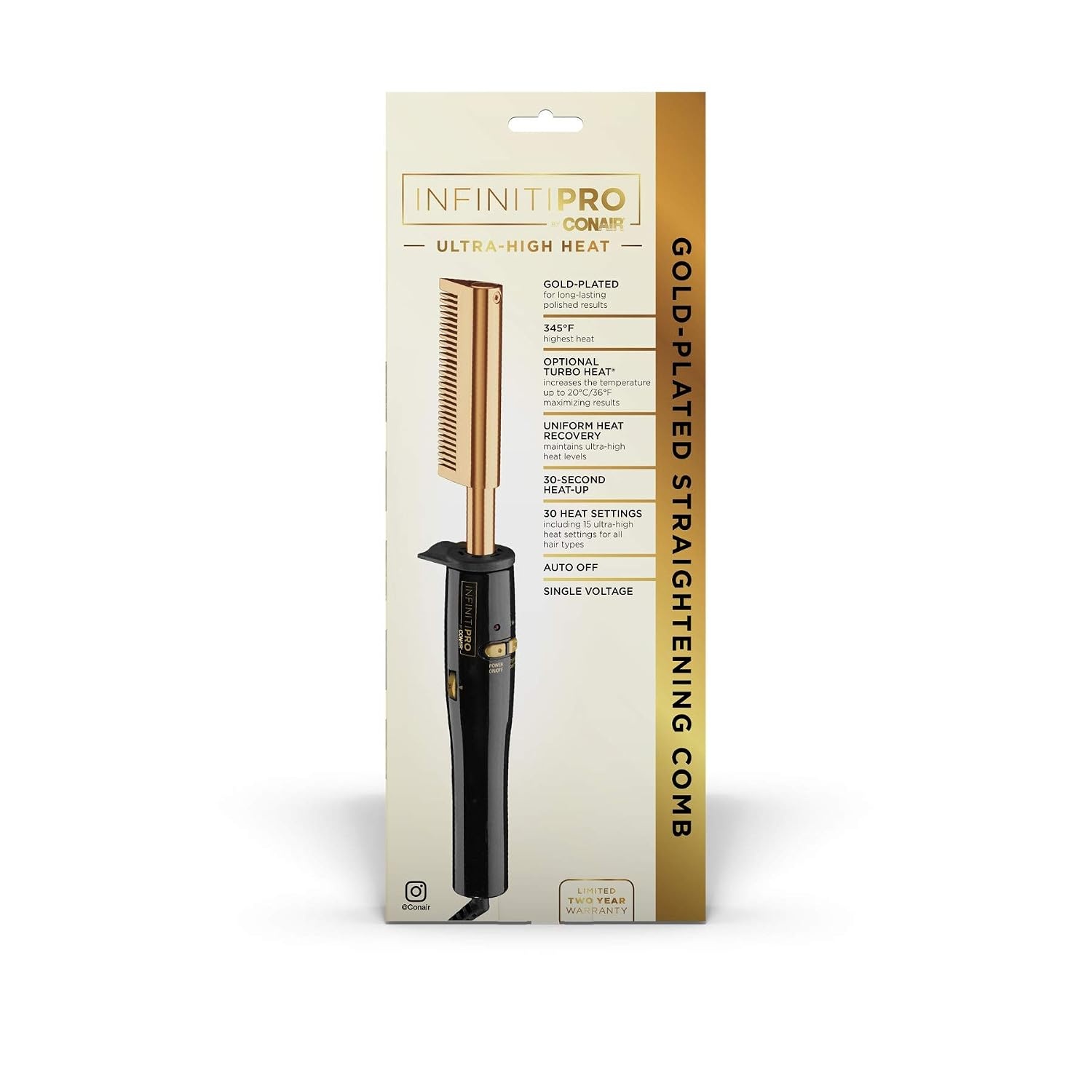 image:imageINFINITIPRO by CONAIR UltraHigh Heat GoldPlated Straightening Comb 1 Count Pack of 1