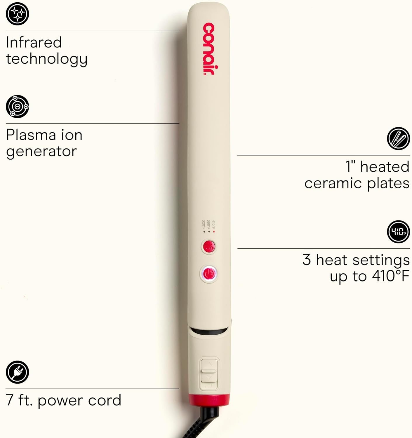 image:imageInfiniti PRO CONAIR 1 Infrared Flat Iron Hair Straightener for Smooth Shiny Results Advanced Styling Hair Iron Designed to Reduce Frizz amp Heat Damage White