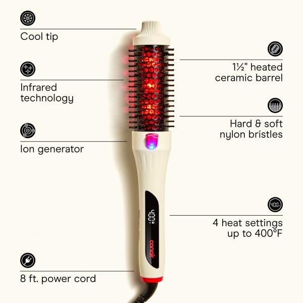 image:imageInfiniti PRO CONAIR 15 Inch Infrared Thermal Brush Ionic Heated Hair Styler with 4 Heat Settings up to 400F Ceramic Barrel for Volume and Curls Digital Hot Brush White