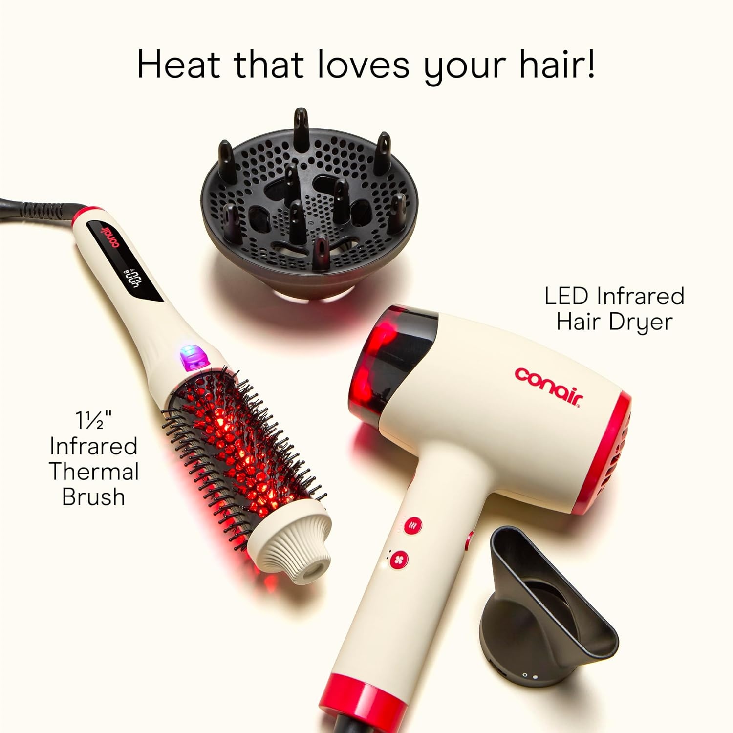 image:imageInfiniti PRO CONAIR 15 Inch Infrared Thermal Brush Ionic Heated Hair Styler with 4 Heat Settings up to 400F Ceramic Barrel for Volume and Curls Digital Hot Brush White