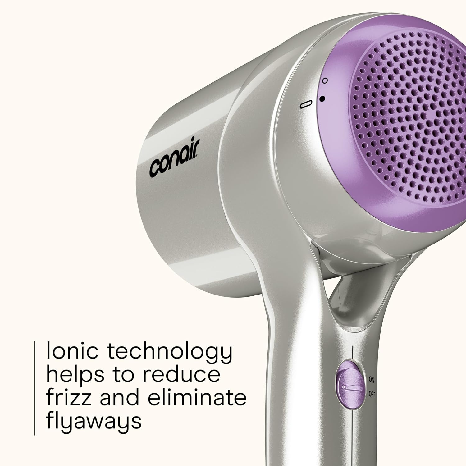 image:imageInfiniti PRO CONAIR Digital Hair Dryer Lightweight Ionic Blow Dryer wDiffuser for Reducing Frizz amp Defining Curls Includes Diffuser Thermal Concentrator AntiFlyaway Attachment Silver amp Purple