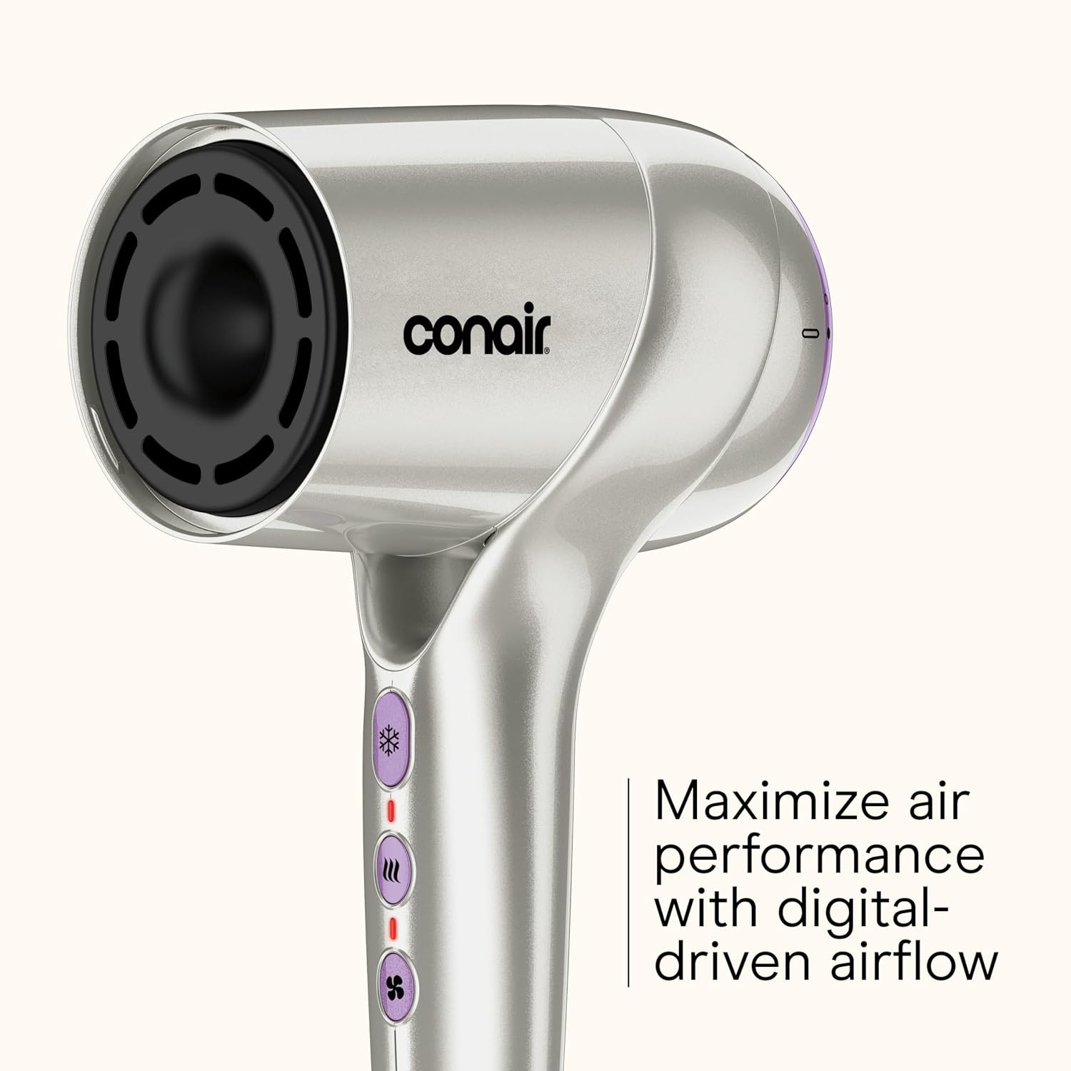 image:imageInfiniti PRO CONAIR Digital Hair Dryer Lightweight Ionic Blow Dryer wDiffuser for Reducing Frizz amp Defining Curls Includes Diffuser Thermal Concentrator AntiFlyaway Attachment Silver amp Purple