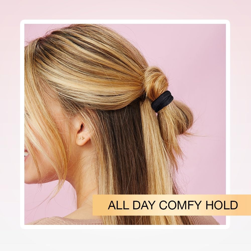 image:imageScunci by CONAIR Elastic Hair Ties No Damage Soft Nylon Black Hair Ties Ponytail Holders Stretch hosiery elastics Everyday Styling Accessories 50Pack with Storage Jar Black