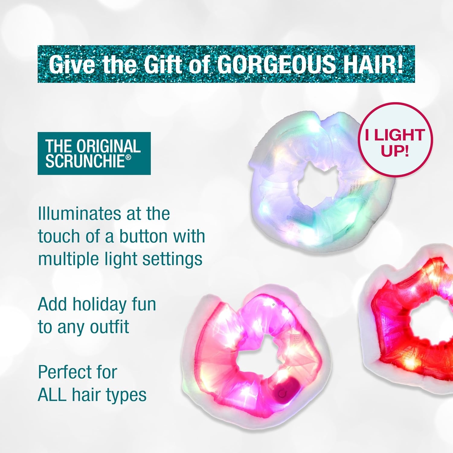 image:imageScunci by Conair 3pk light up Scrunchie Set gifts for teen girls holiday gifts hair ties hair accessories for women stocking stuffers beauty gifts Pink Blue amp Red