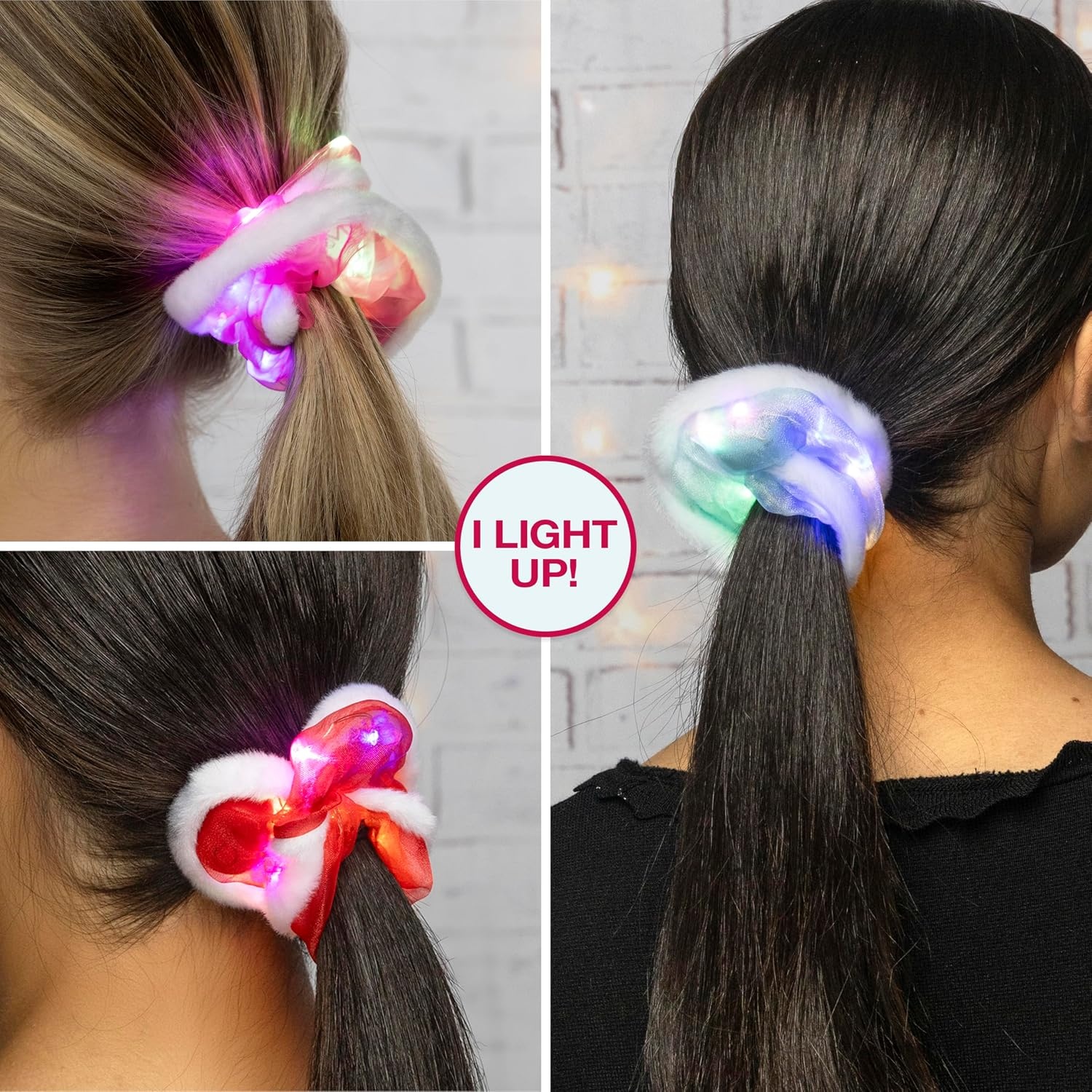 image:imageScunci by Conair 3pk light up Scrunchie Set gifts for teen girls holiday gifts hair ties hair accessories for women stocking stuffers beauty gifts Pink Blue amp Red