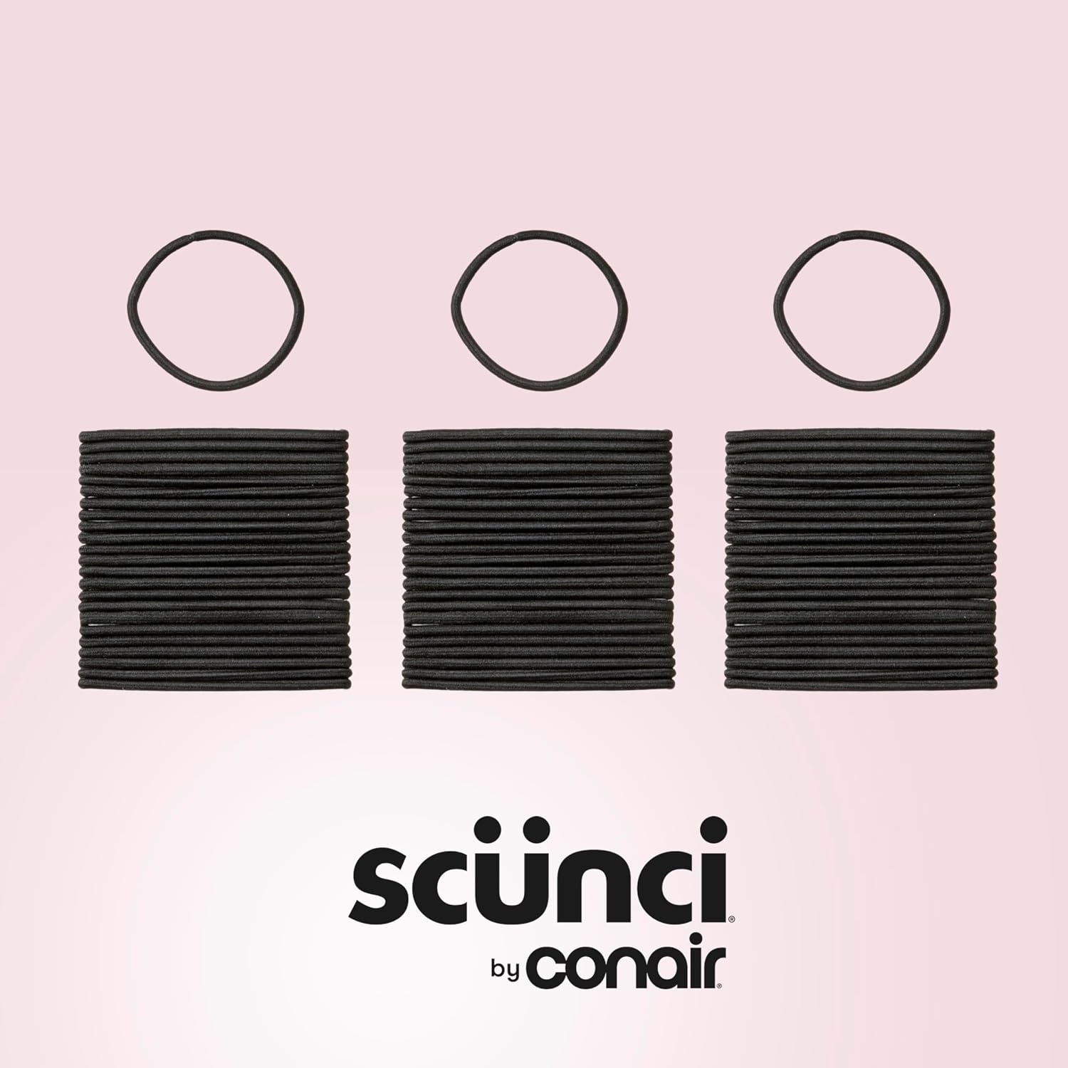 image:imageScunci by Conair 72PC Elastic Hair Ties Thick Everyday Ponytail Holders for AllDay Hold Flexible SoftTouch No Damage 4mm Hair Bands for Thick Curly and Fine Hair Black