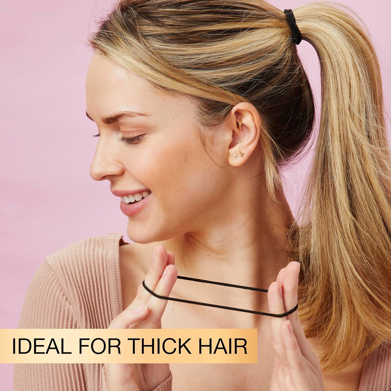 image:imageScunci by Conair 72PC Elastic Hair Ties Thick Everyday Ponytail Holders for AllDay Hold Flexible SoftTouch No Damage 4mm Hair Bands for Thick Curly and Fine Hair Black